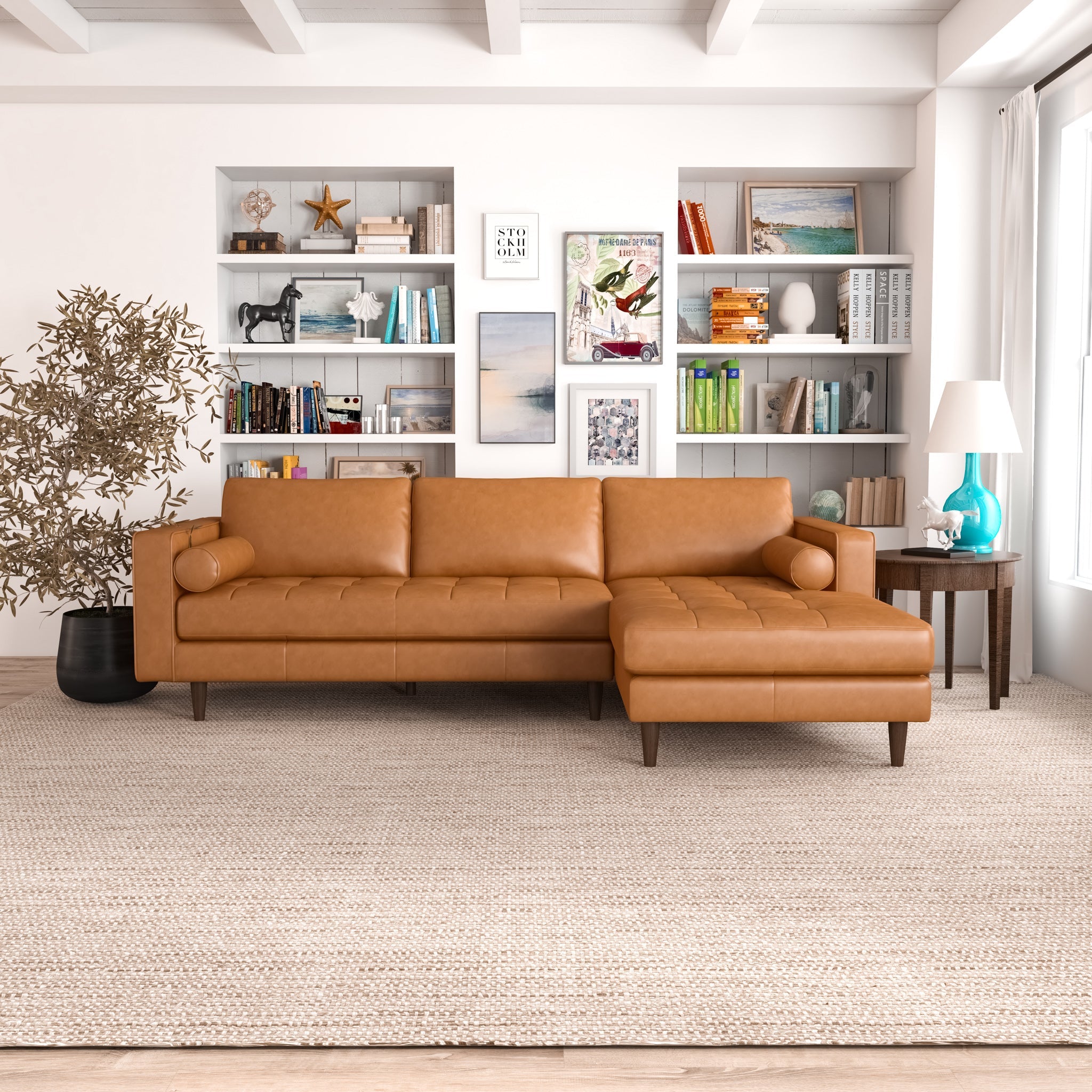 Sectionnelle Anthony angle droit, cuir véritable