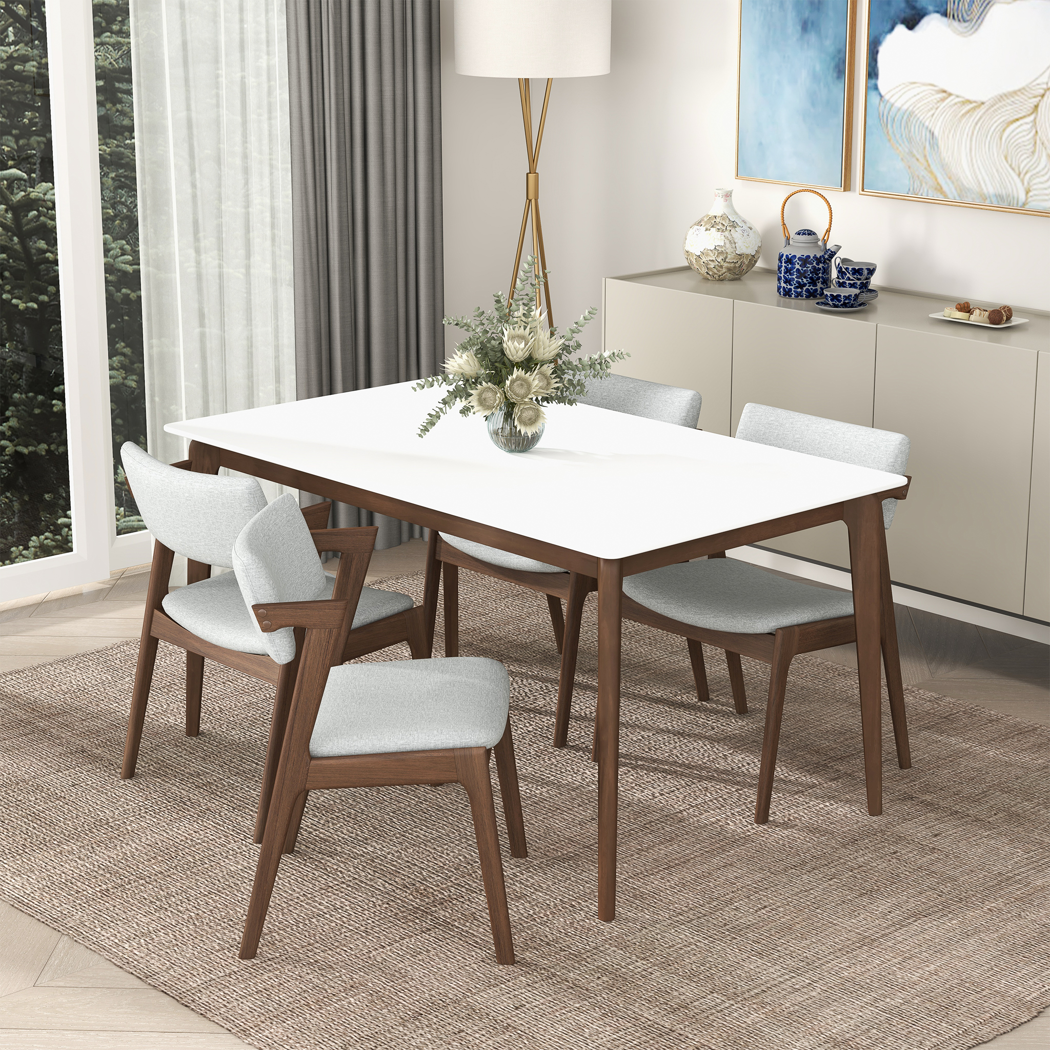 Table à manger Lindsey bois massif plateau blanc pieds noyer 59 po
