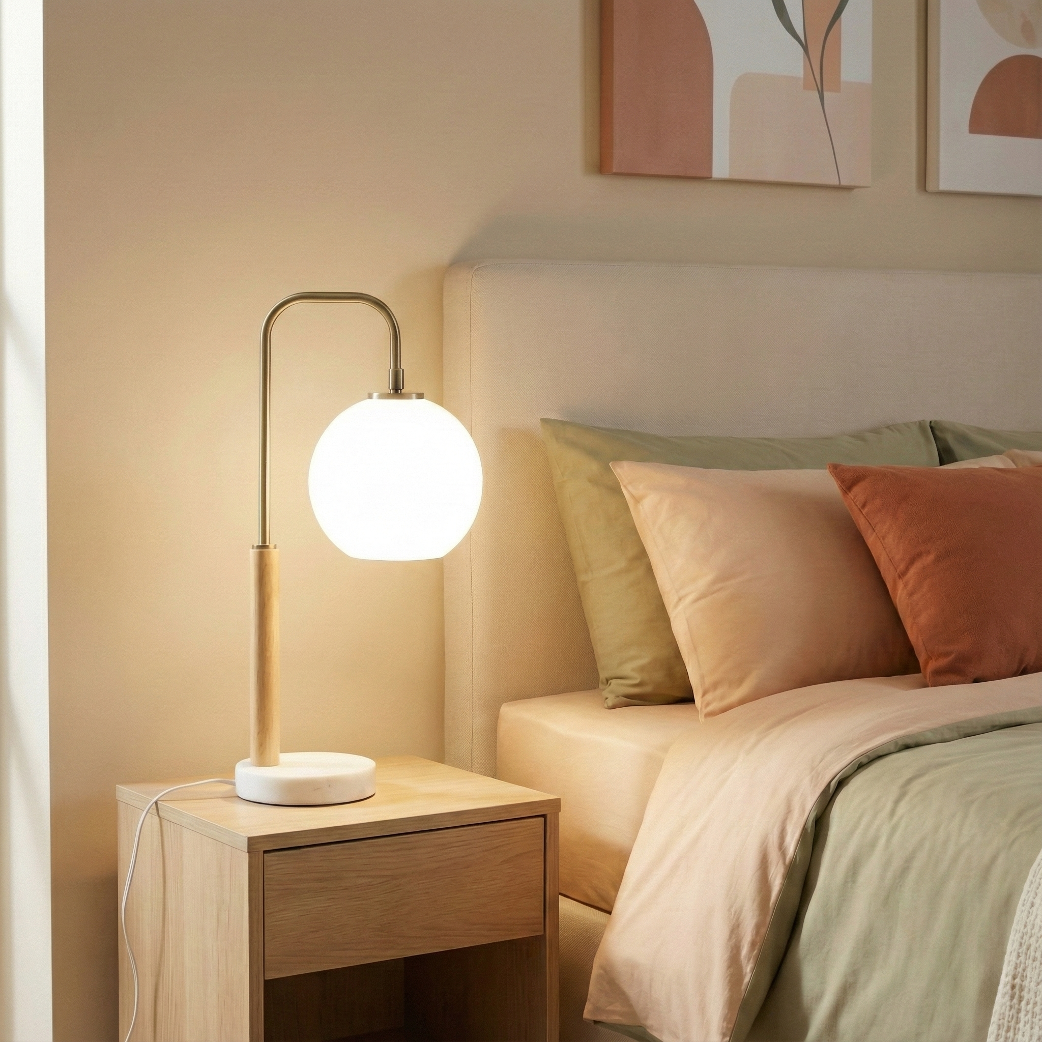 Lampe table chambre marbre design nordique LED blanc