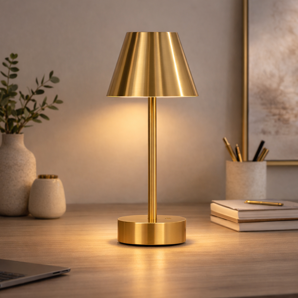 Lampe de table LED Elegance rechargeable, laiton, tactile