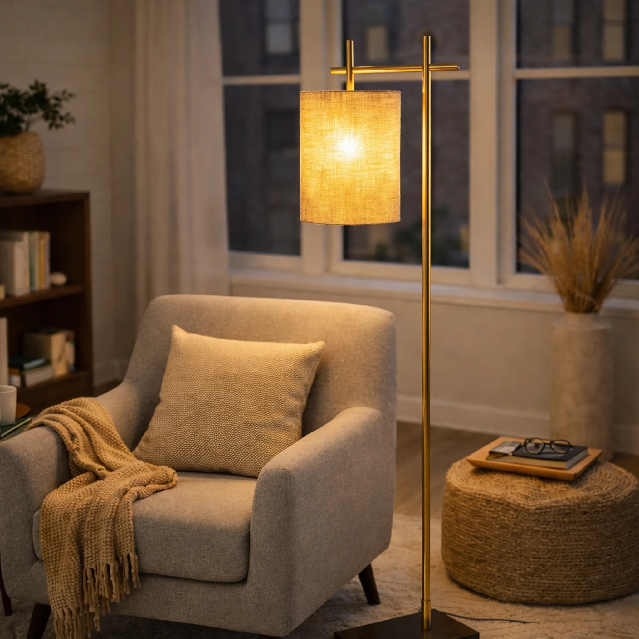 Lampadaire coin Brizo bambou brun et bronze 110V