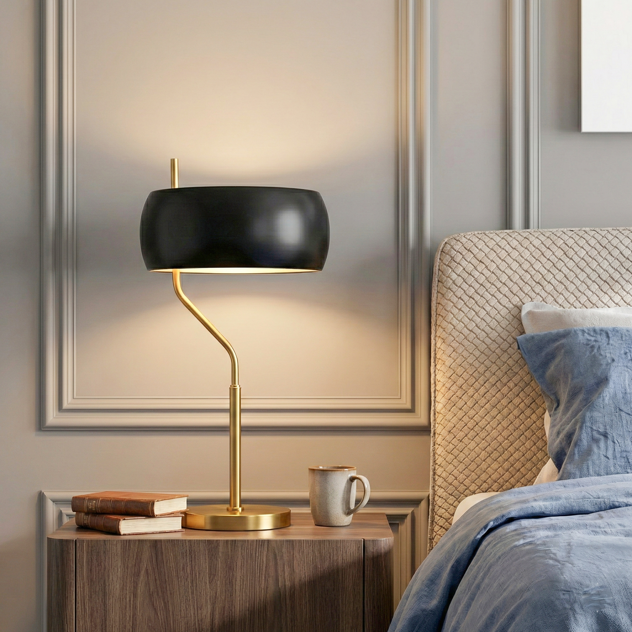 Lampe table minimaliste bois dimmable - Noir/Blanc