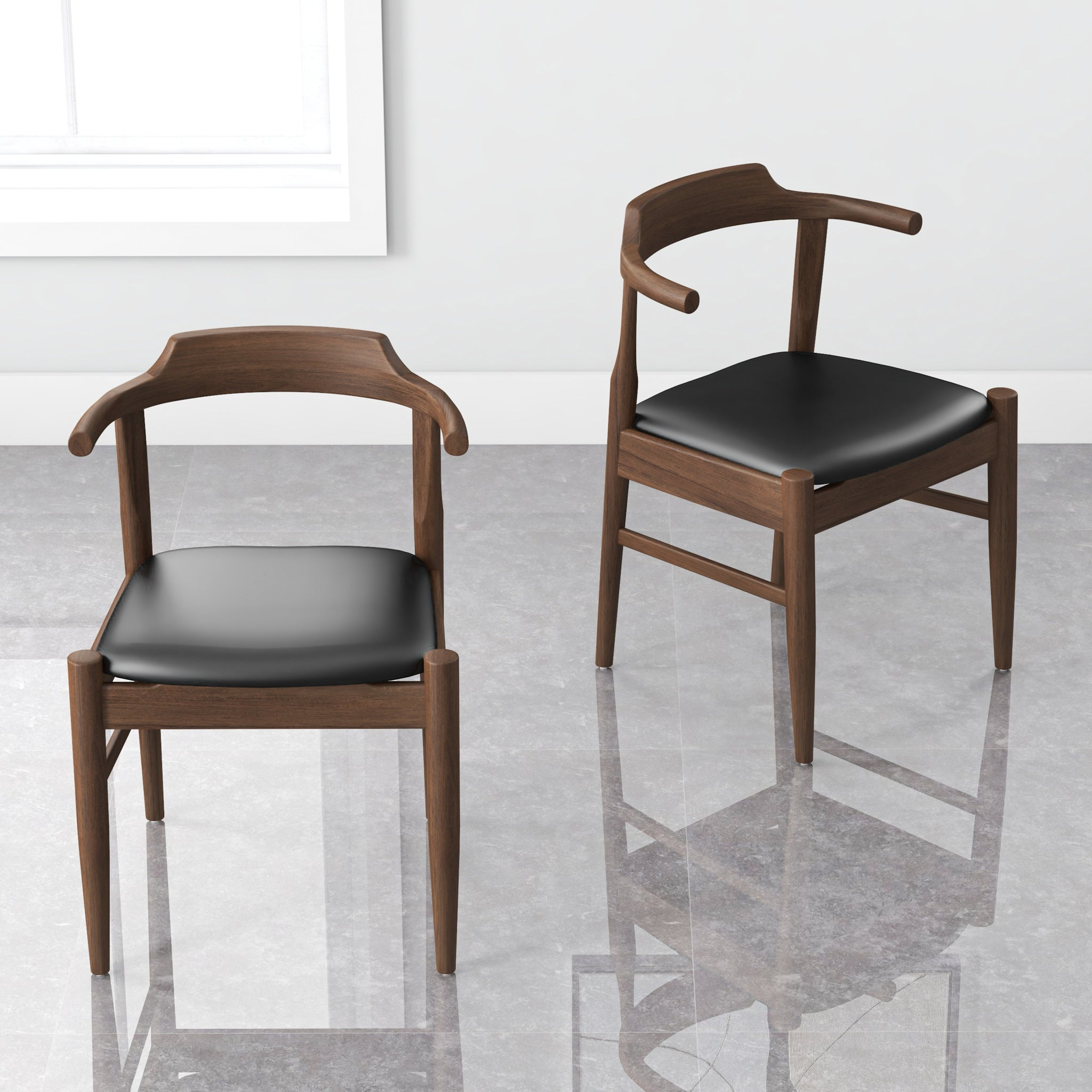Chaise de salle à manger cuir mi-siècle moderne - Ensemble de 2