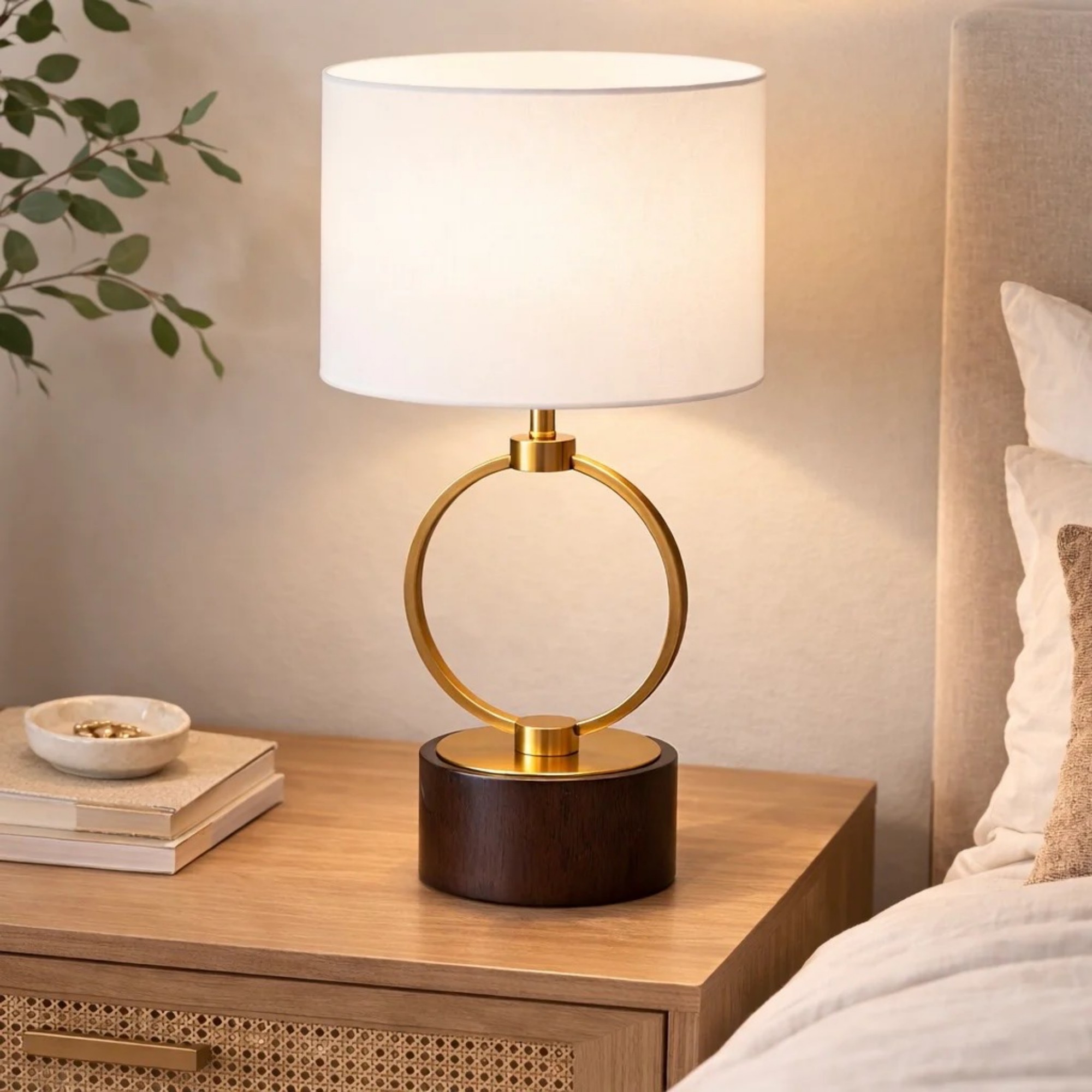 Lampe table chambre métal nordique 110V circulaire