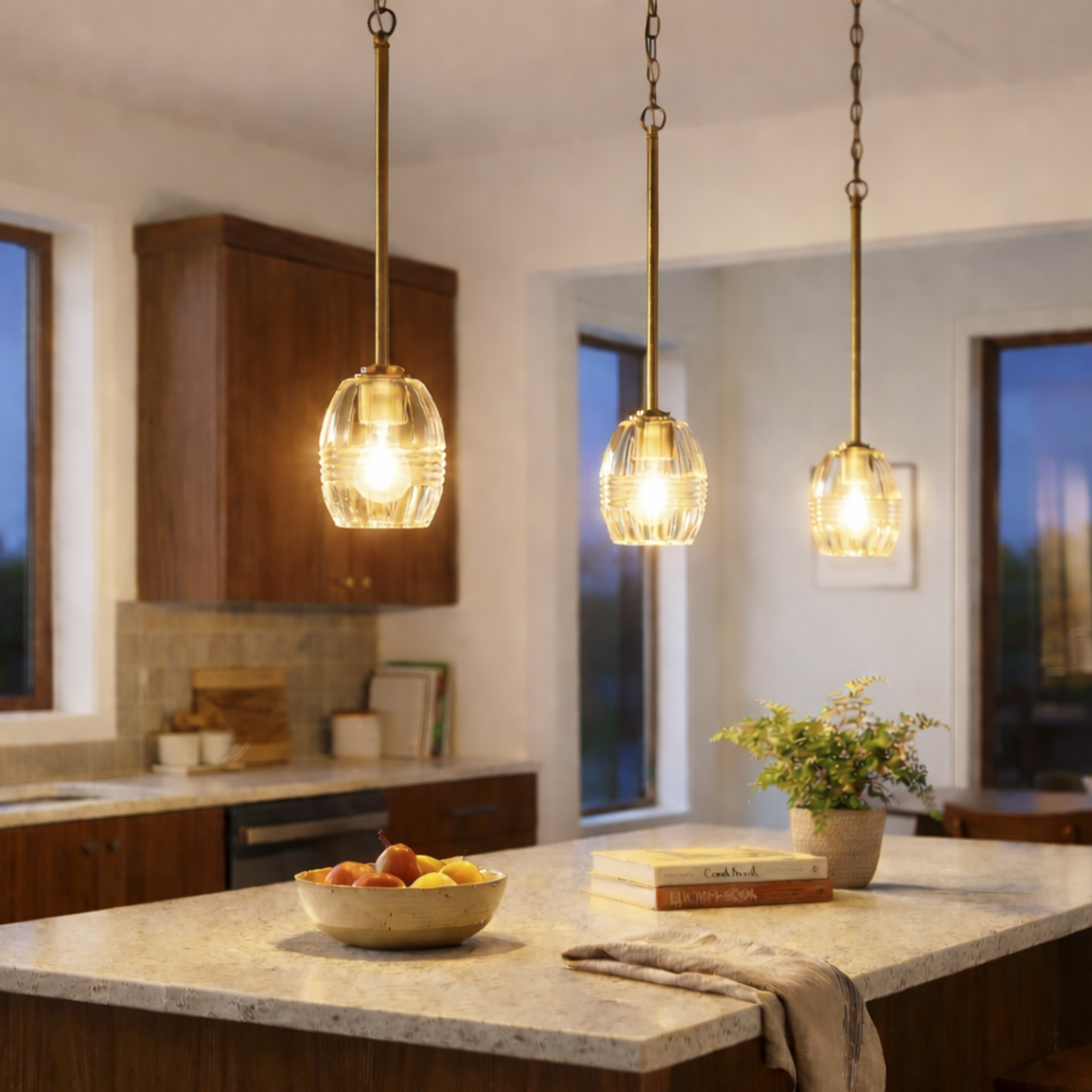 Luminaire suspendu Vista chaîne verre clair, laiton satiné