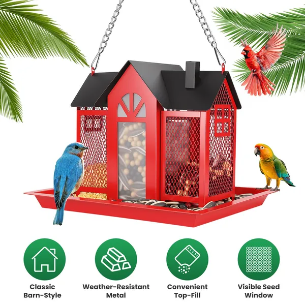 Mangeoire oiseaux maison fer suspendue vitre toit 15,75 po
