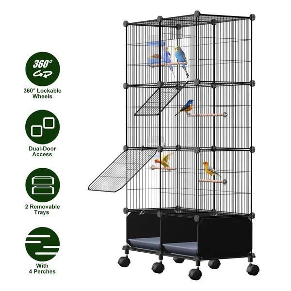 Cage oiseau intérieur 46", 4 perchoirs bois