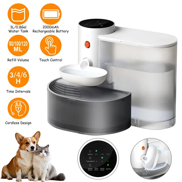 Fontaine eau chat 3L intelligent, recharge USB