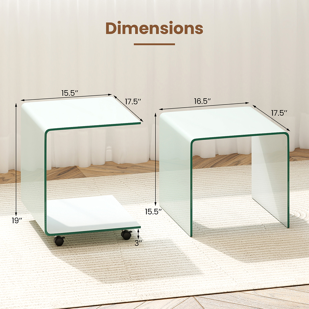 Table d'appoint C verre trempe roulettes verrouillables