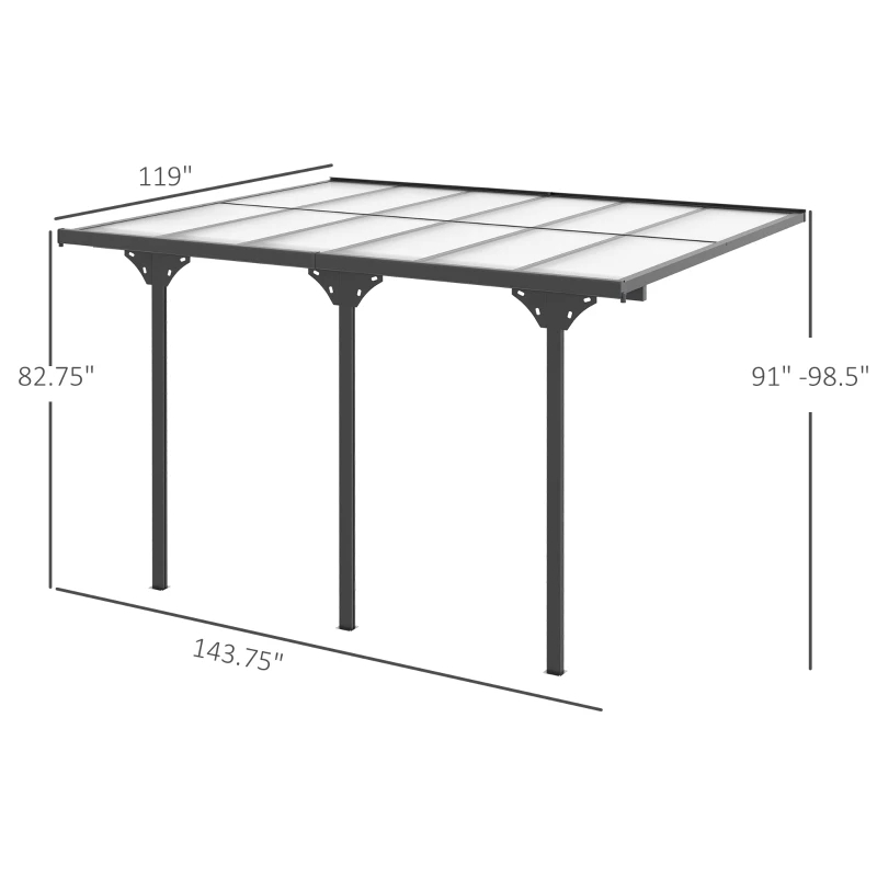 Pergola polycarbonate 12'x10' UV, auvent aluminium gris, multiple