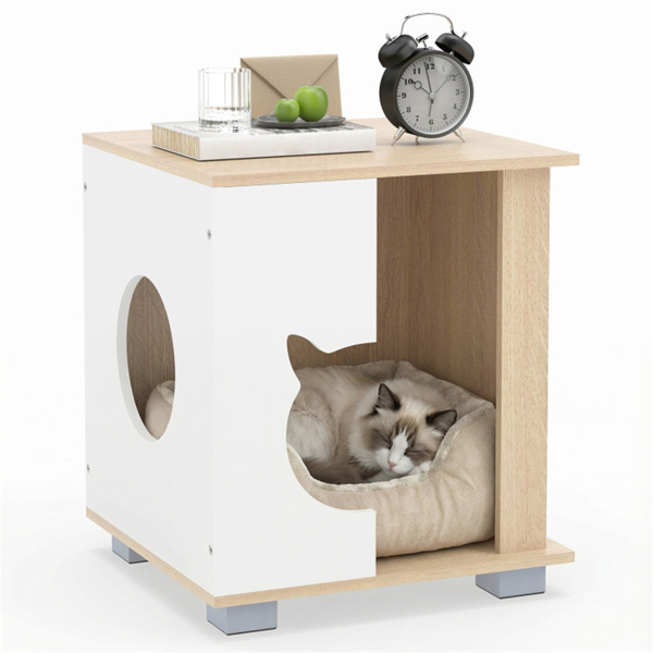 Maison chat table nuit bois métal anti-glisse