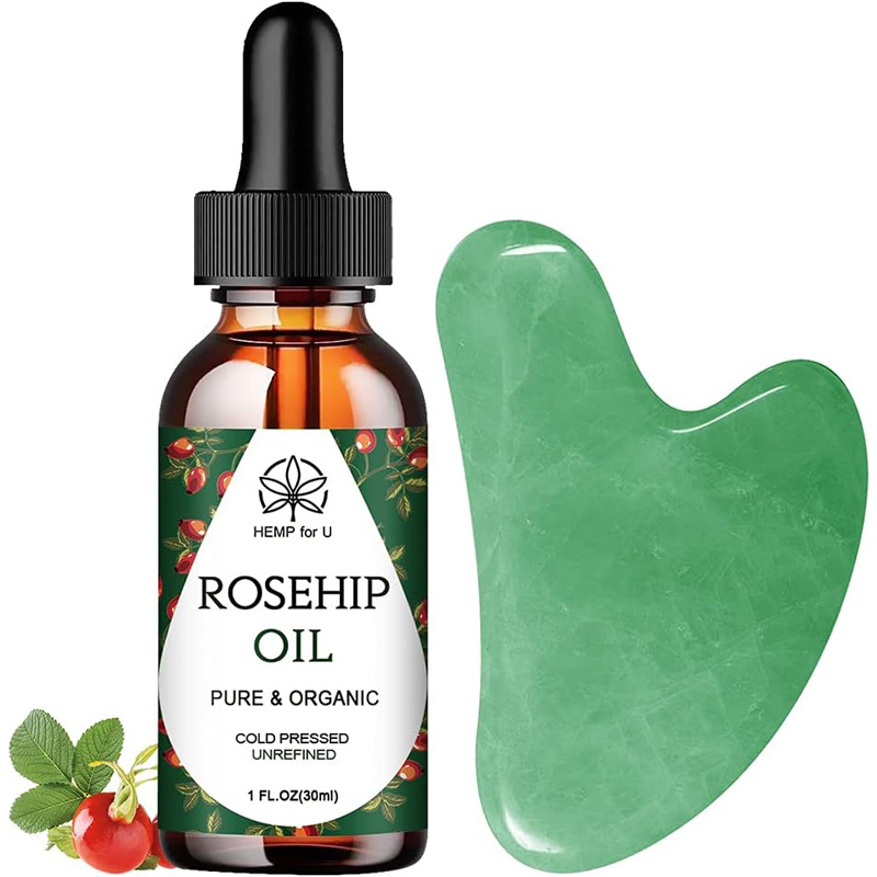 Set Gua Sha jade huile églantier massage facial