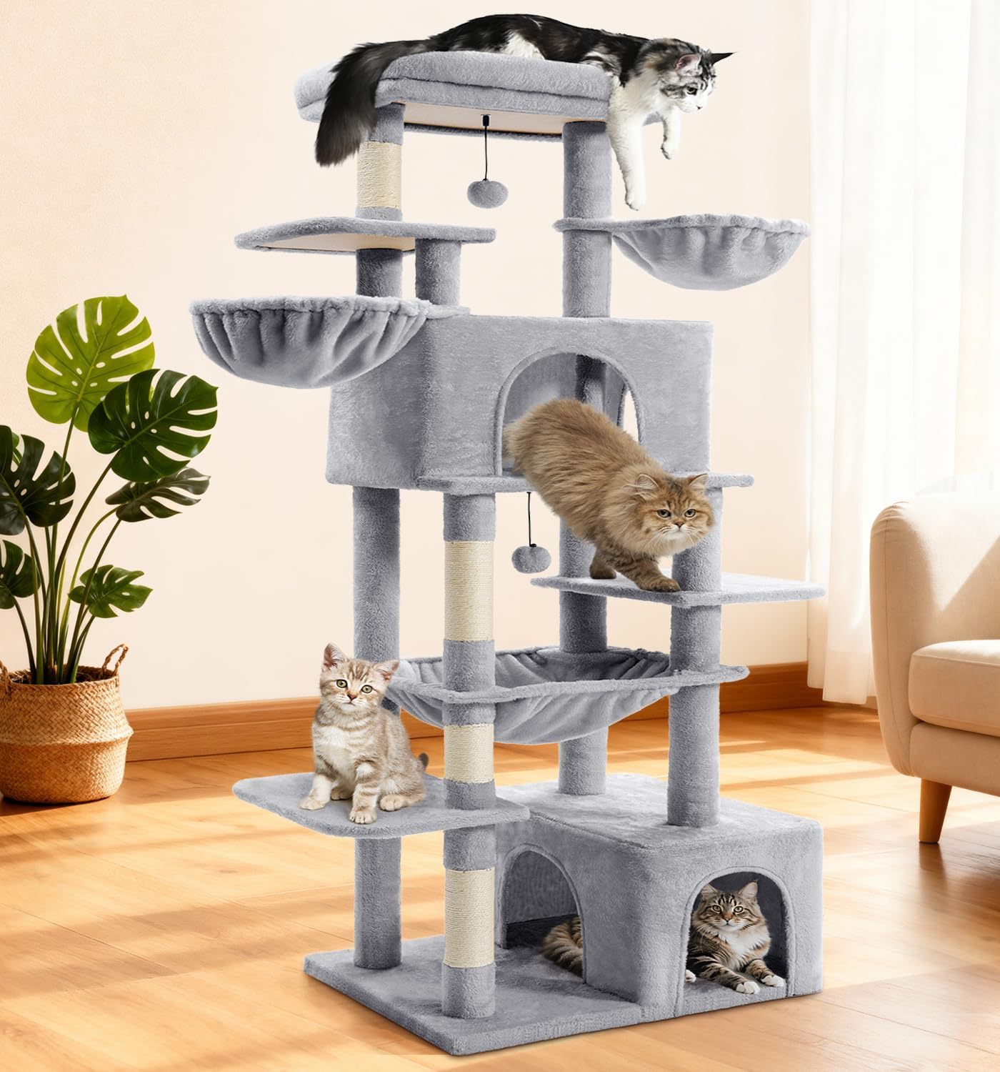 ABCPET grand arbre chat multi-niveaux gris clair