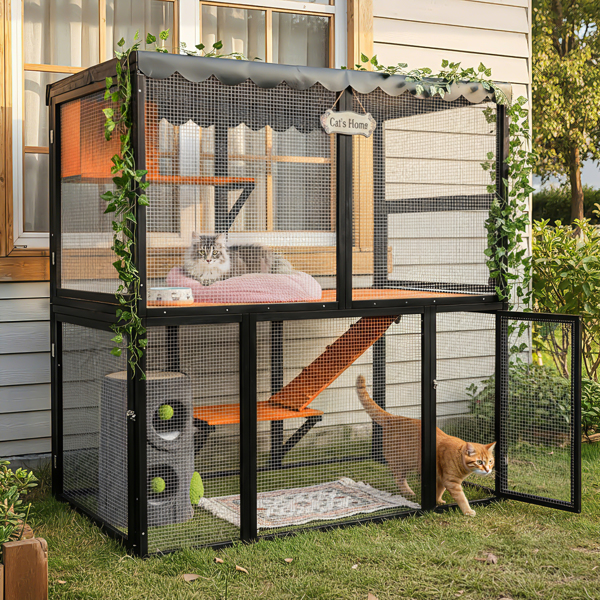 Catio bois 4 étages multiChat couvert rampe