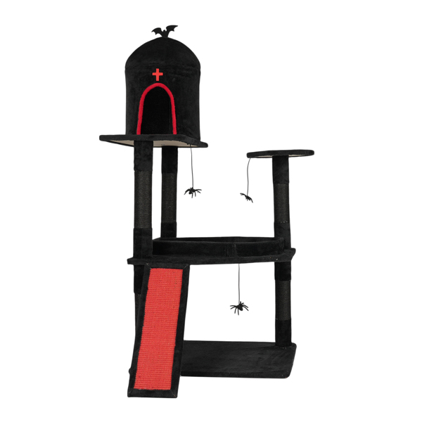 Arbre chat gothique 53po lit cercueil noir rouge