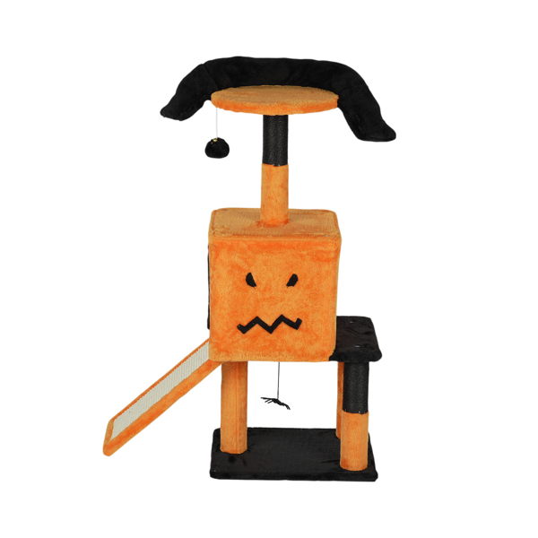 Arbre chat Halloween 39,4po, noir/orange, griffoirs sisal