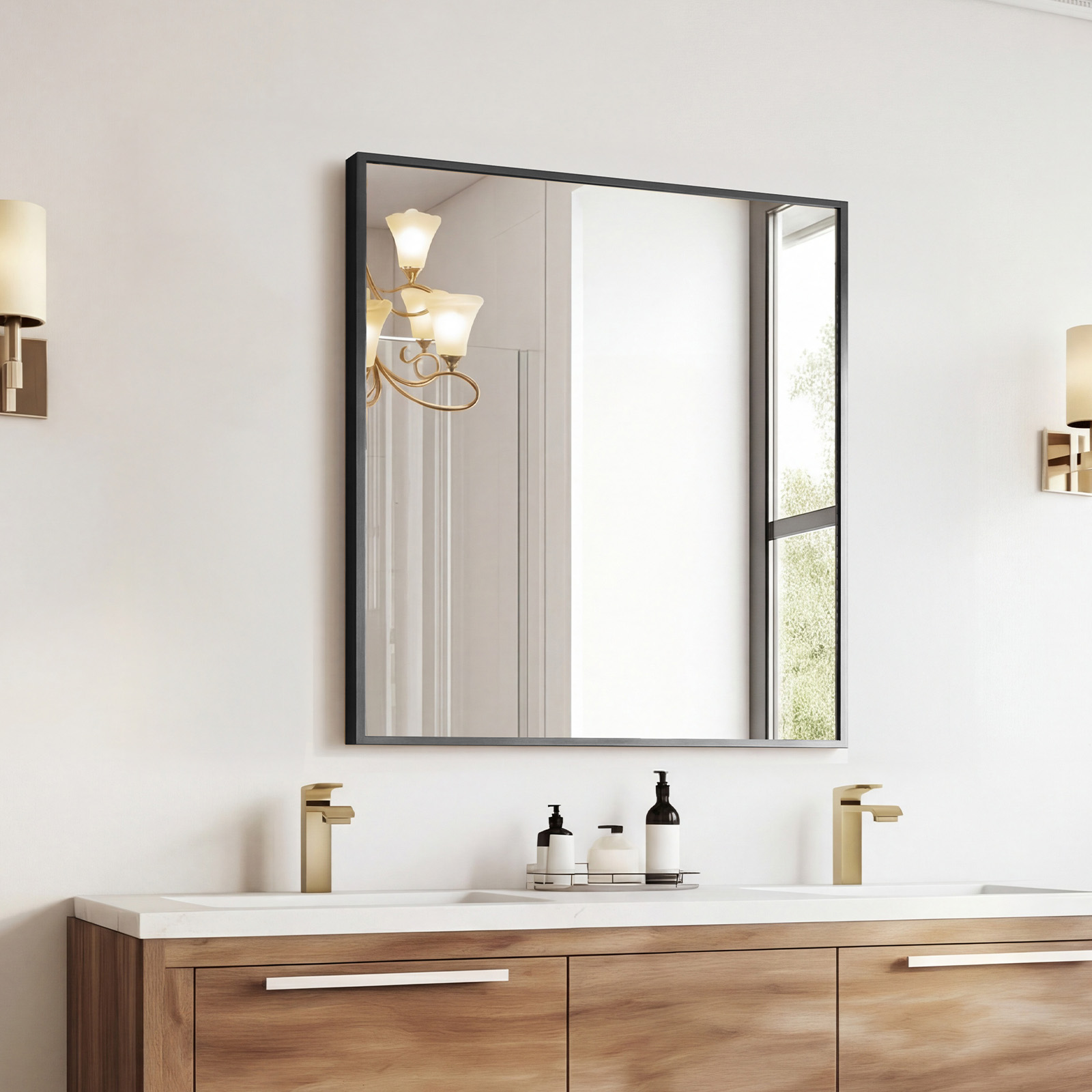 Miroir salle bain rectangulaire mural métal verre trempé