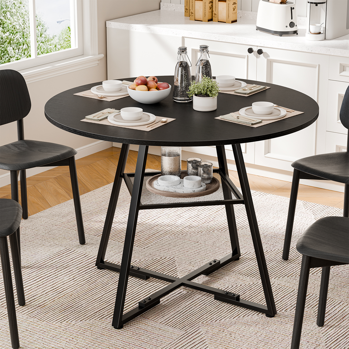 Table ronde 4-6 personnes rangement base métal
