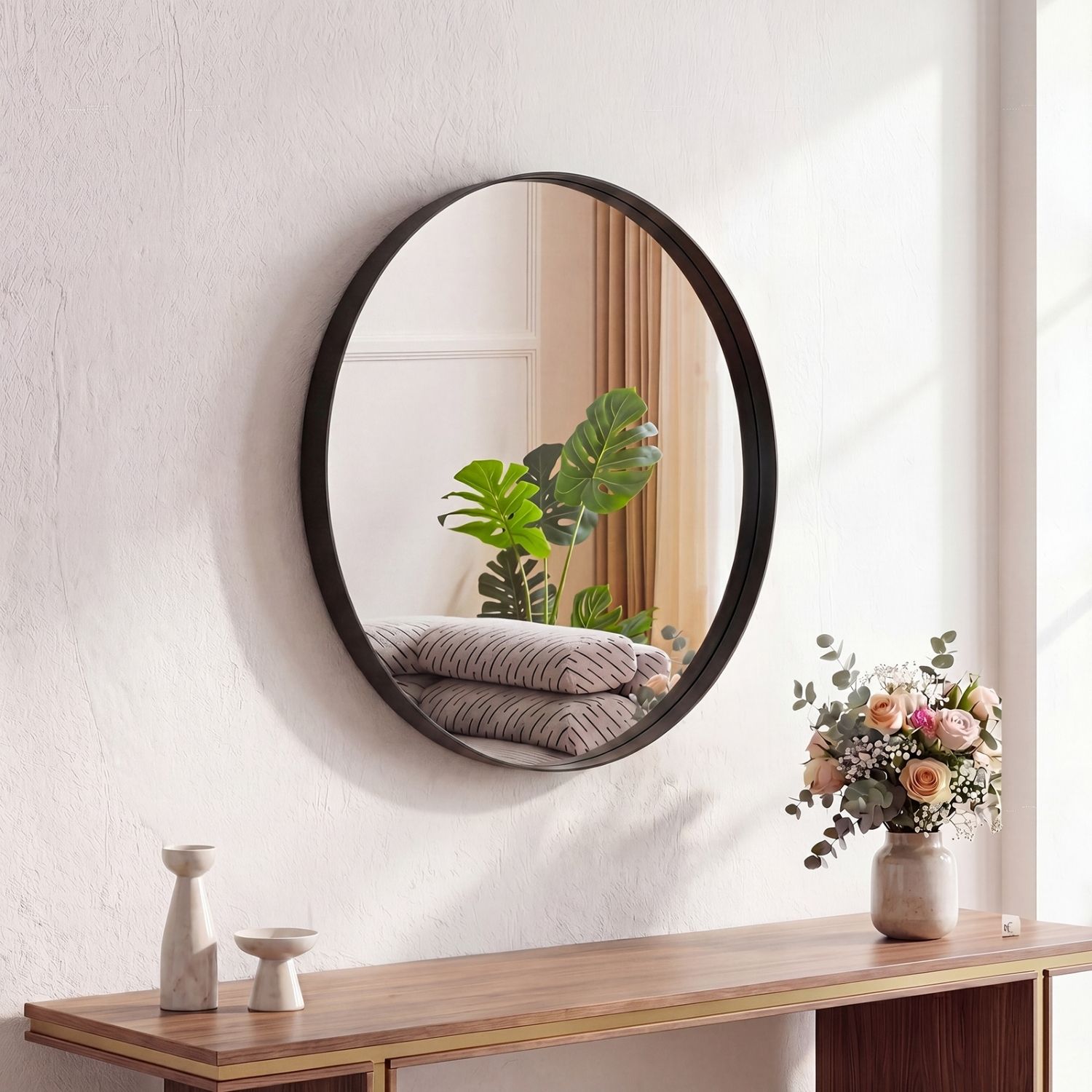 Miroir mur rond cadre métal salle bain