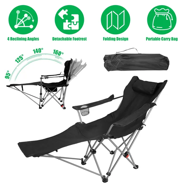 Chaise camping inclinable appuie-pieds réglable 4 positions