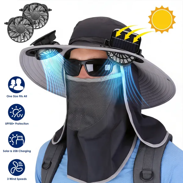 Chapeau solaire ventilé 2 en 1 UPF50 USB
