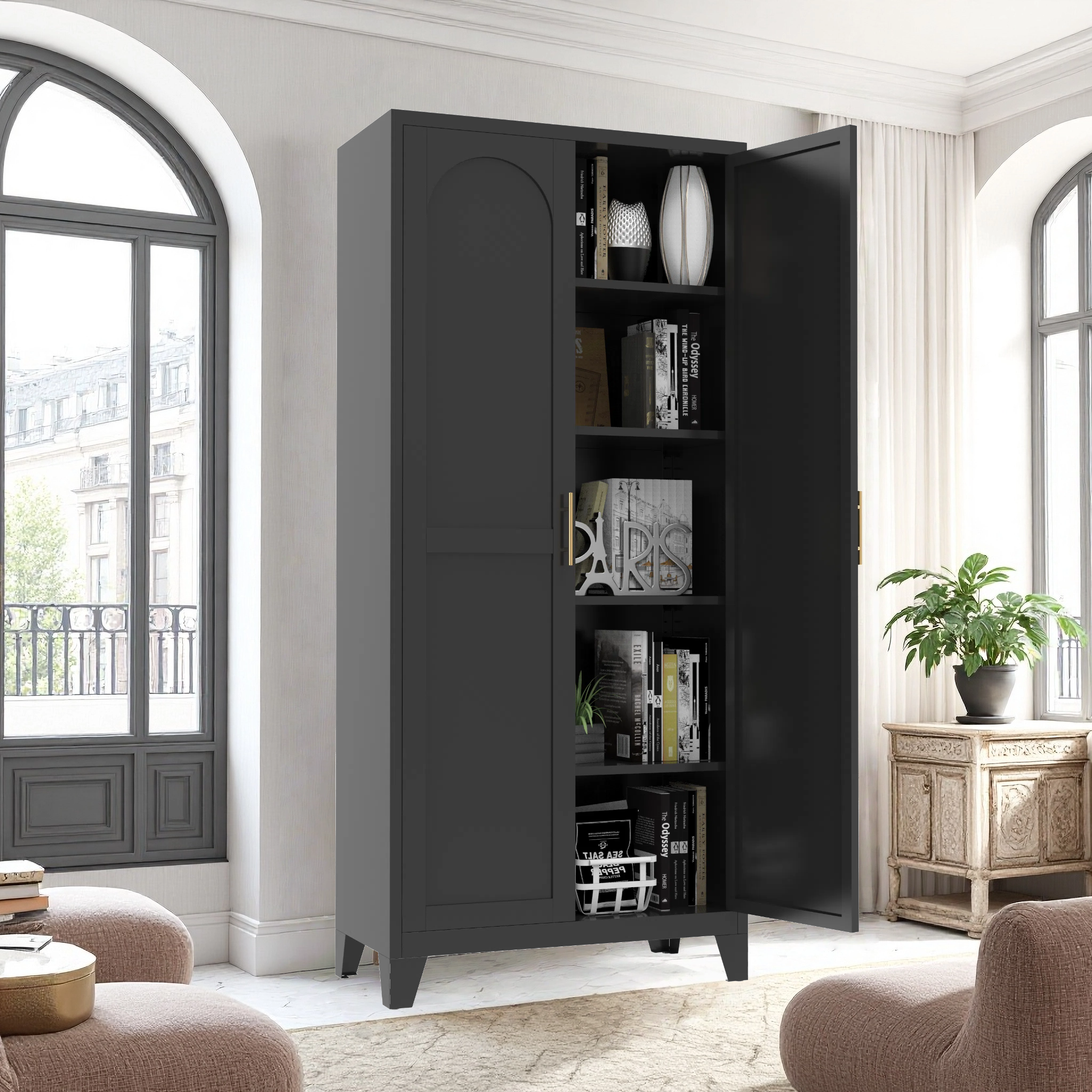 Armoire métal 2 portes 71 po, tablettes ajustables, noir