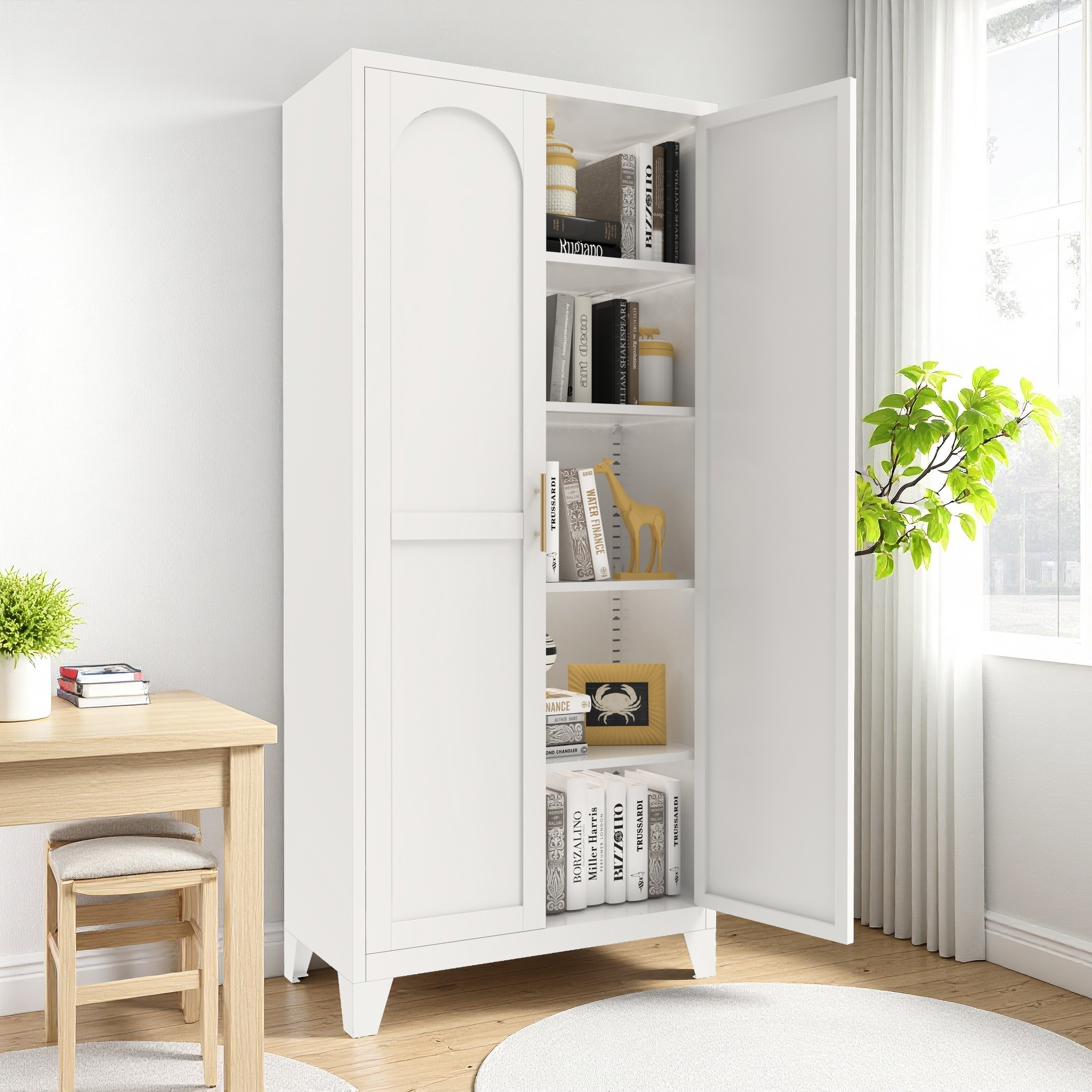 Armoire métal 71 po 2 portes, tablettes ajustables, blanche