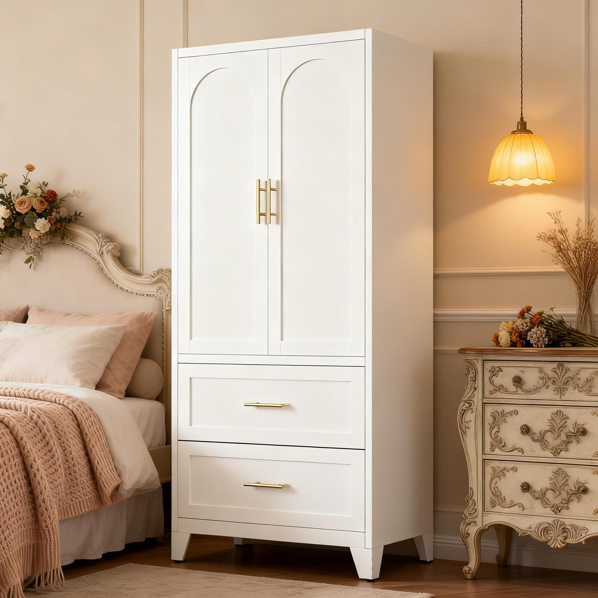 71 po Armoire métal 2 tiroirs tringle blanc chambre buanderie entrée