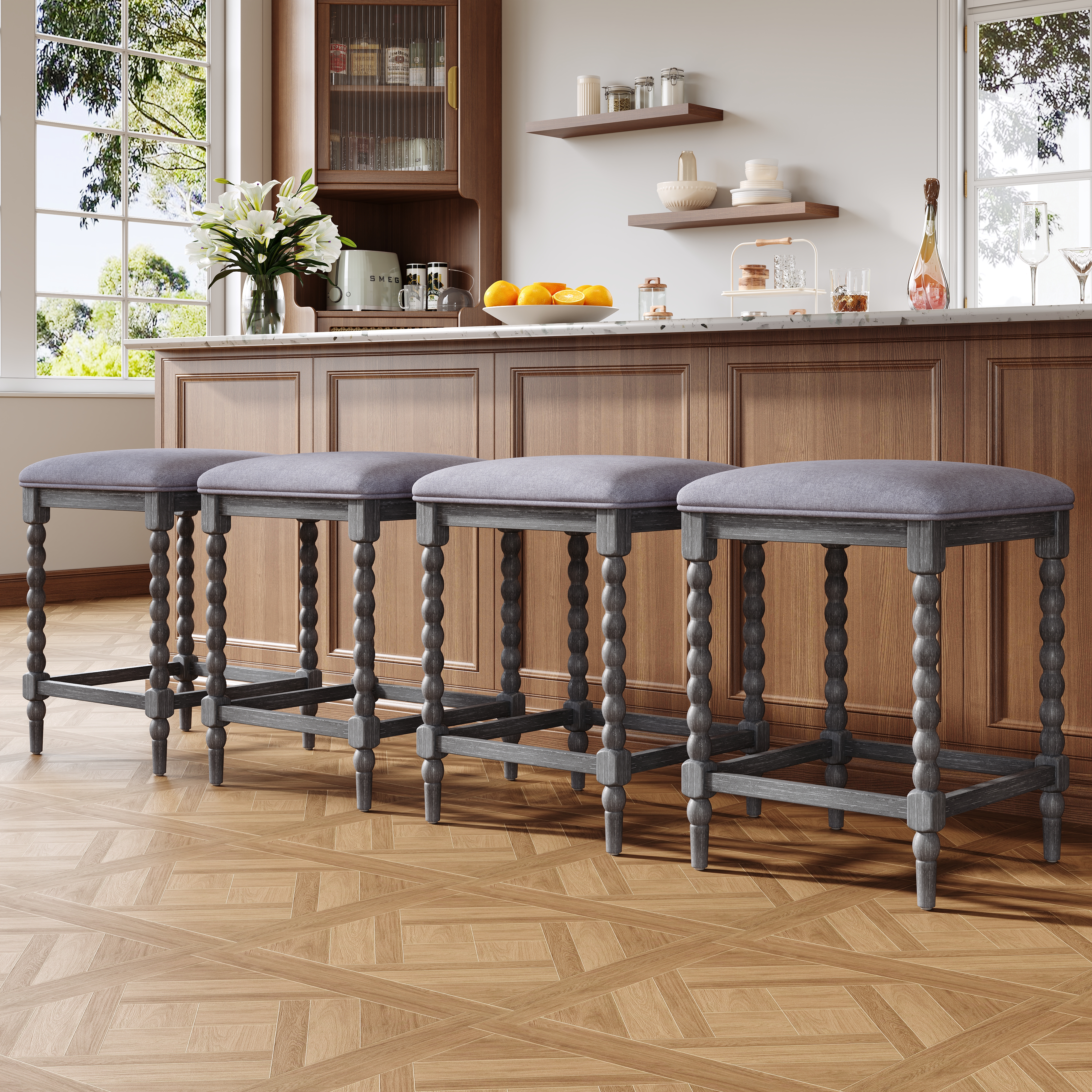 Tabourets comptoir 26po ensemble 4 bois acacia gris
