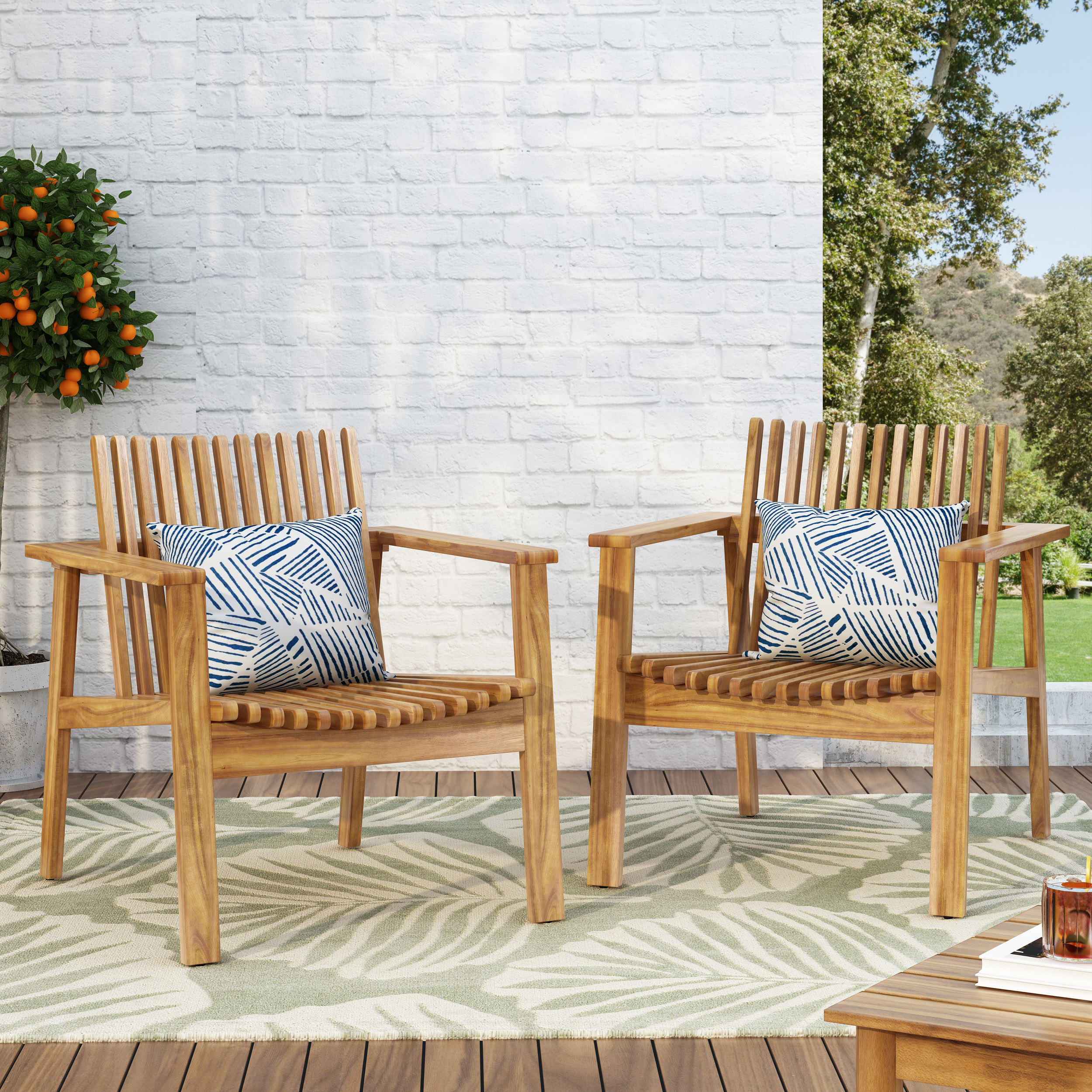 Chaises Club Acacia Lamelles Ensemble 2 Fini Teck 30D x 28L x 30,75H