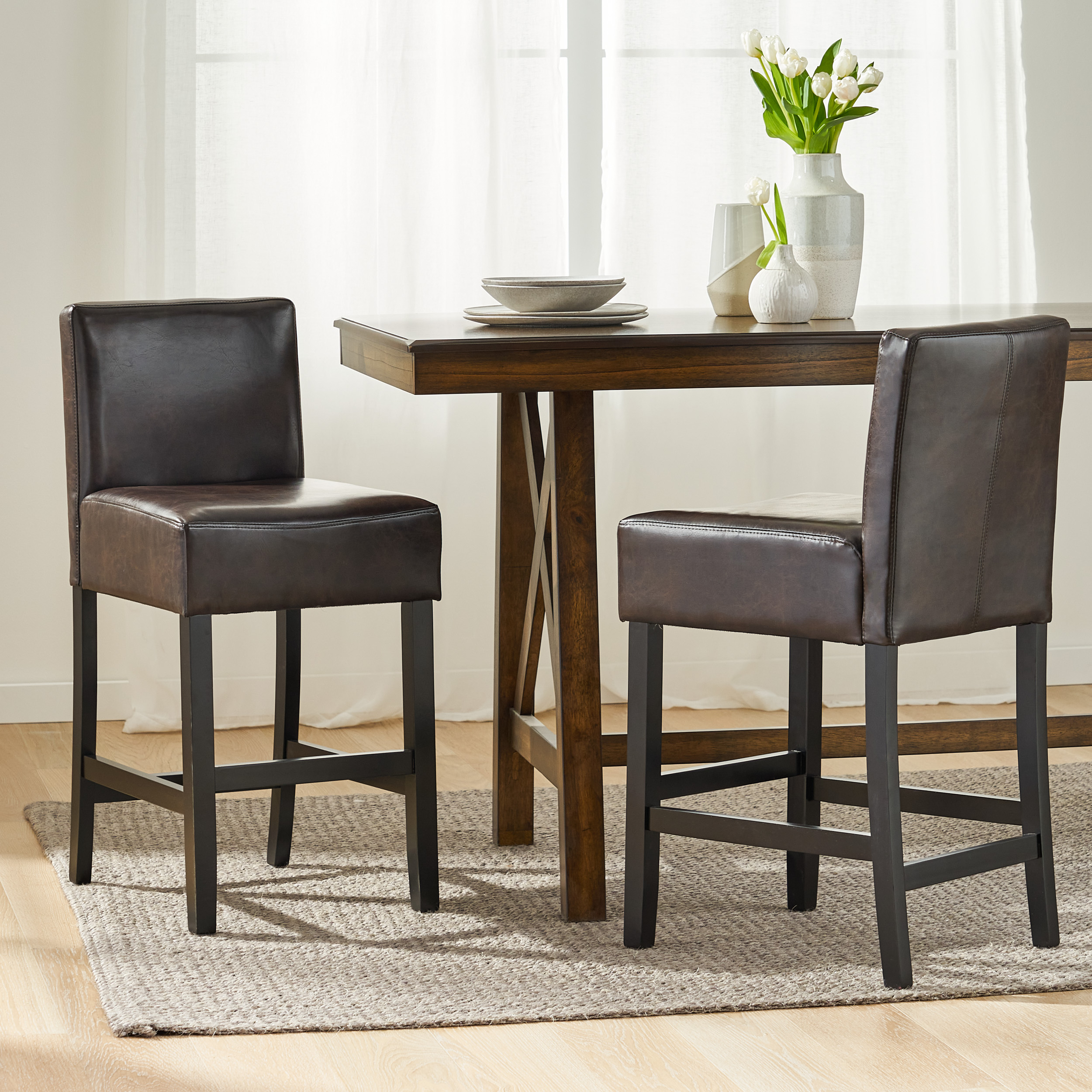 Tabourets comptoir cuir brun 26'' 2 pcs