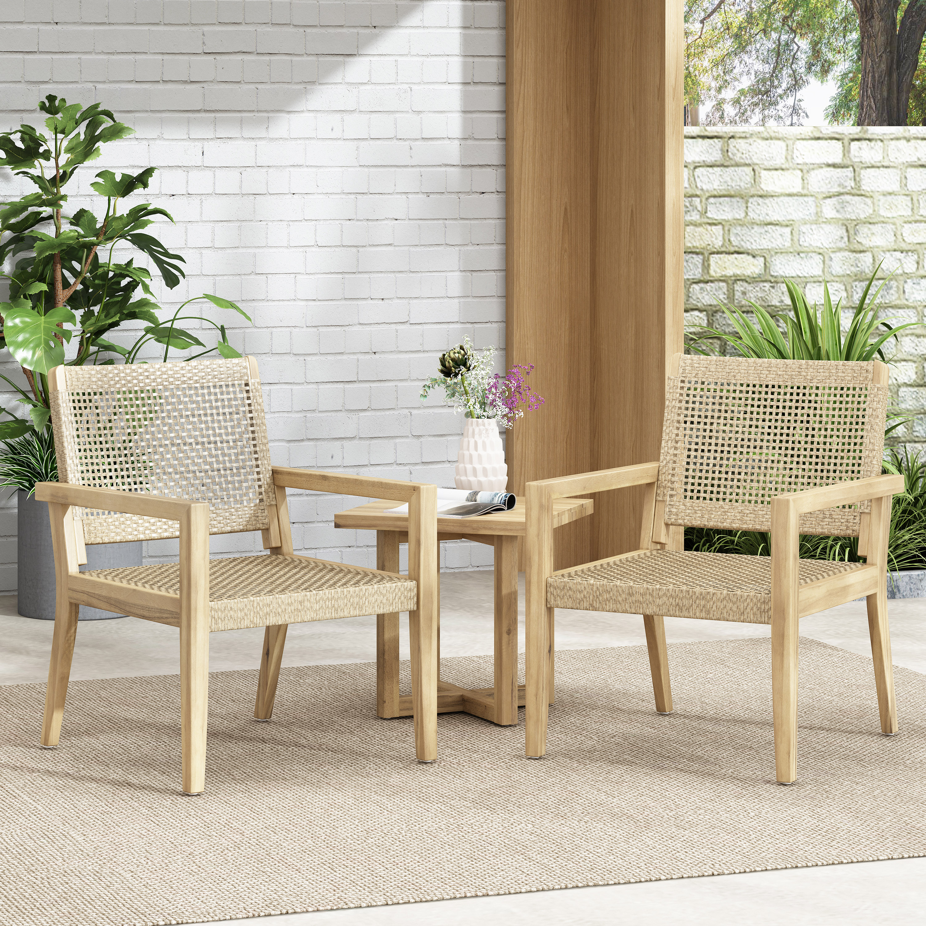 Ensemble 2 fauteuils club osier bois acacia 34"H