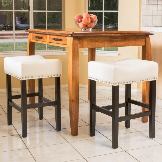 Tabouret comptoir sans dossier 26", cuir ivoire, ensemble de 2