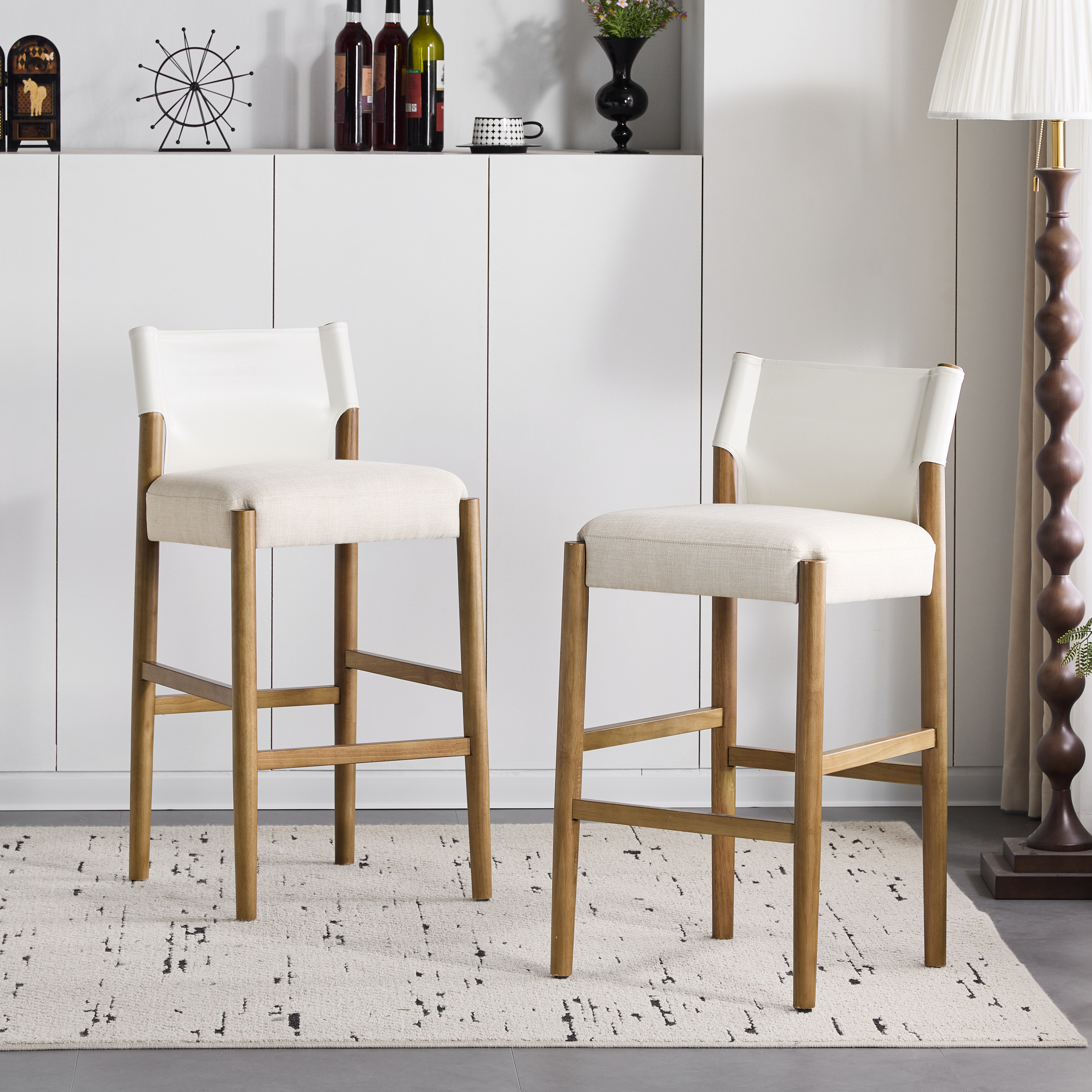 Tabouret bar 28.5po bois, coussin polyester, neutre, 2 pces