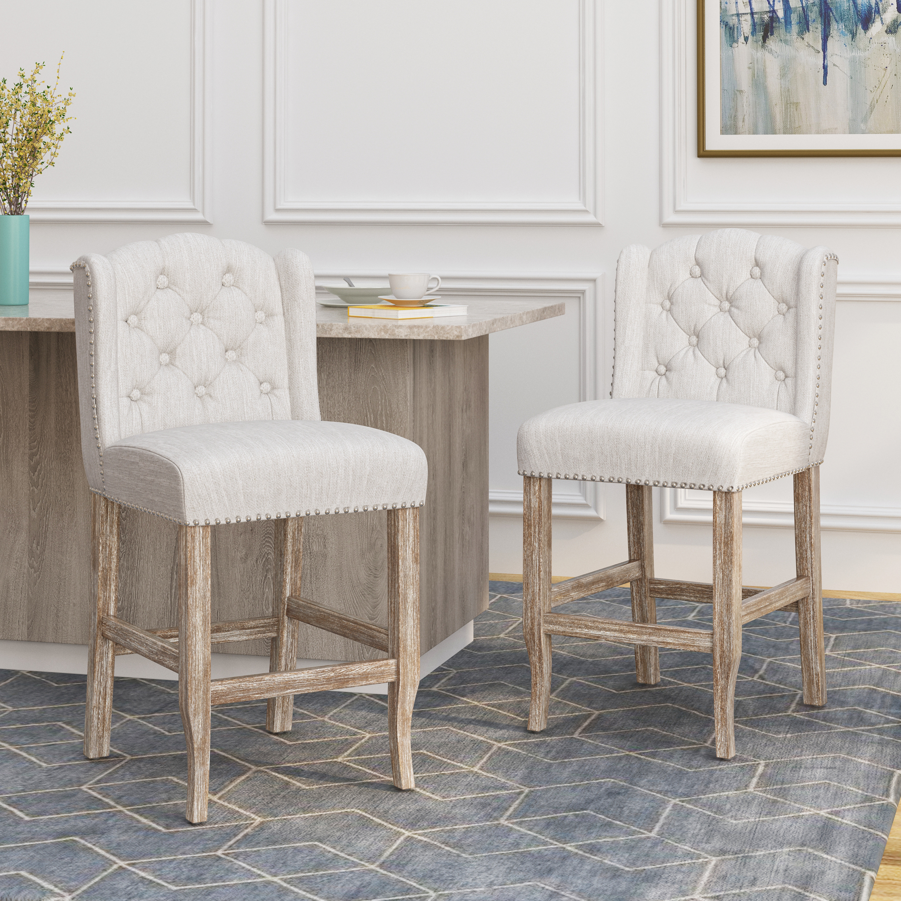 Tabourets comptoir Vienna 26,78po, set de 2, beige