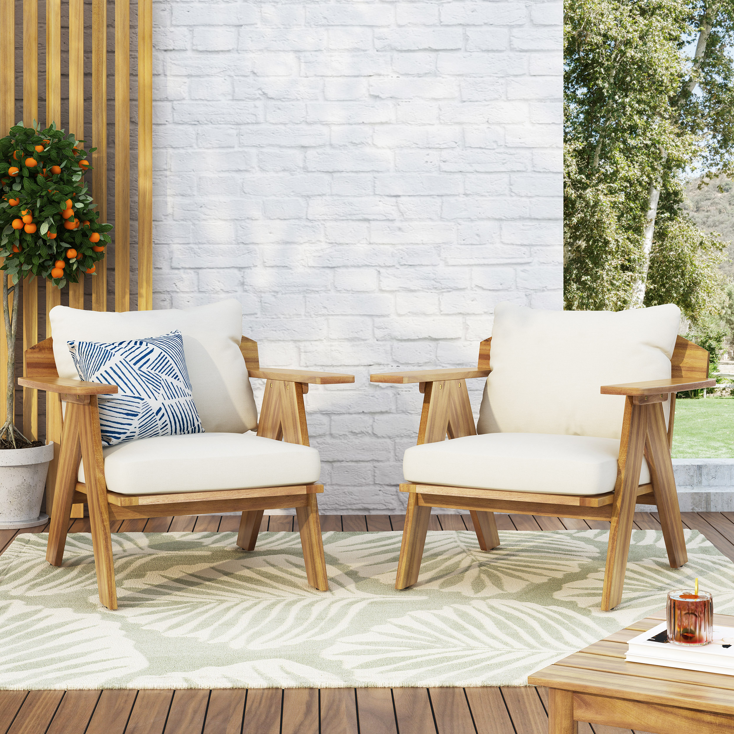 Chaises club acacia coussins 2 pcs, teck beige