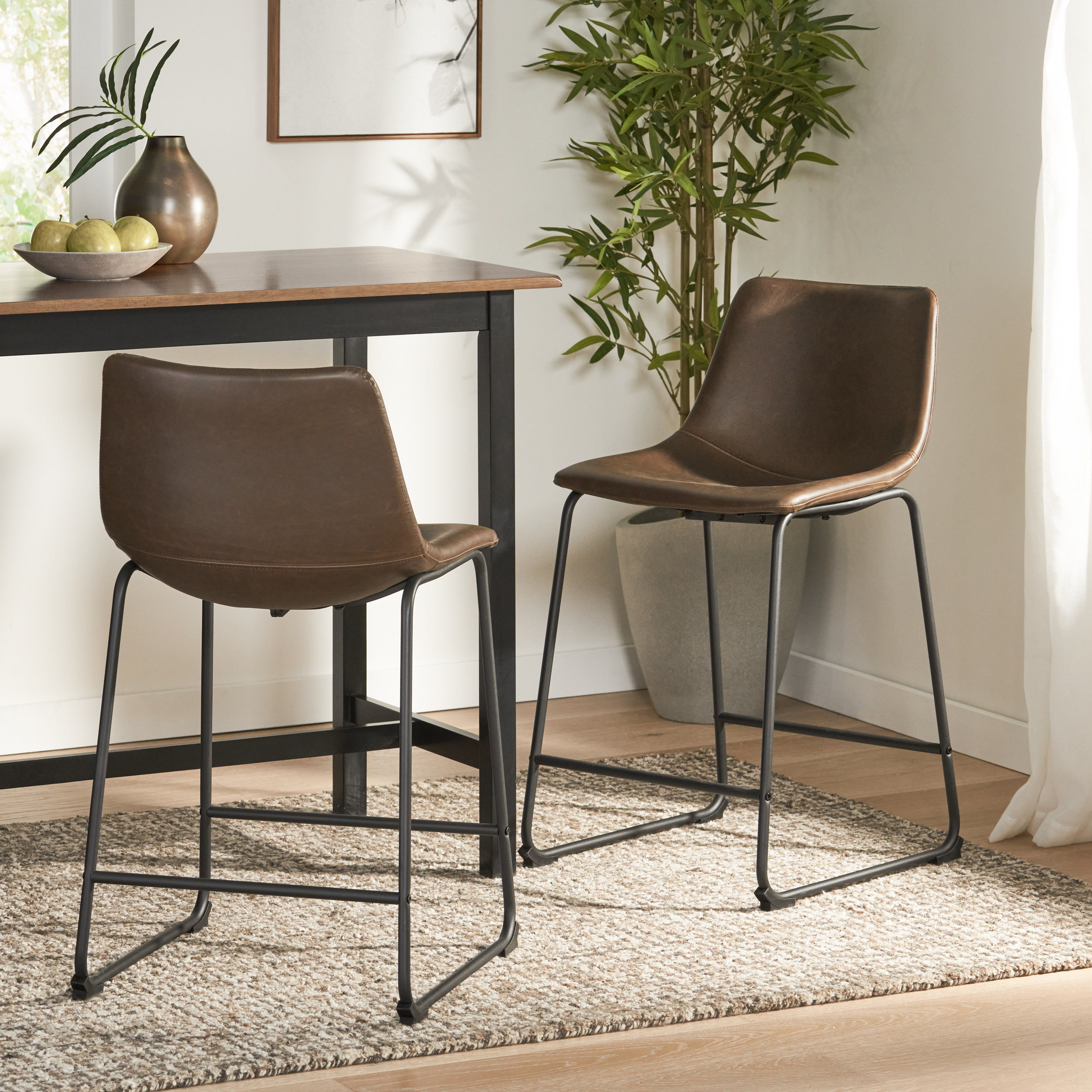 Tabouret comptoir style vintage brun 24 po, ensemble de 2