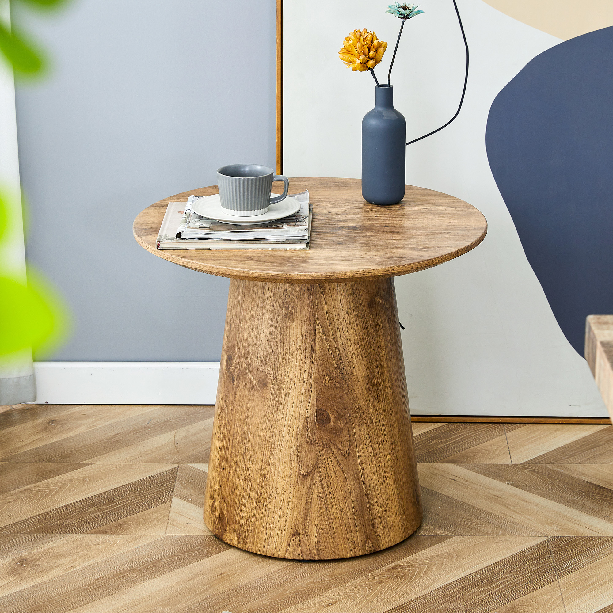 Table à café ronde MDF, grain bois naturel, 19,6 po diamètre