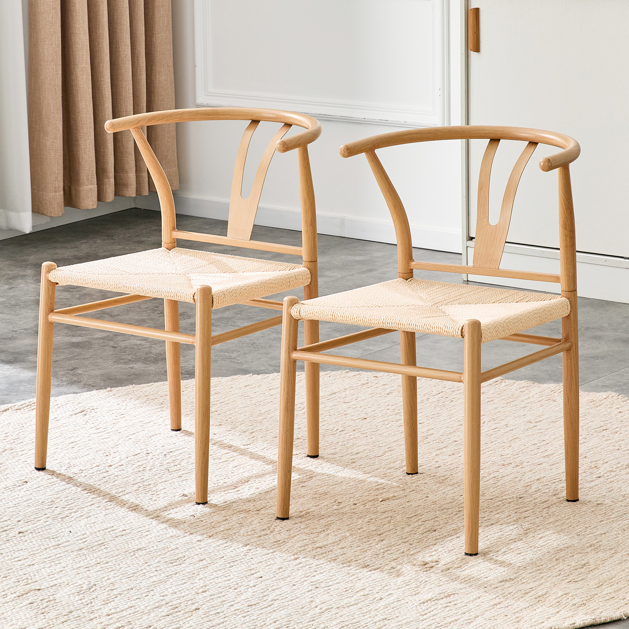 Fauteuil style médiéval Y, siège tressé, ensemble 2x