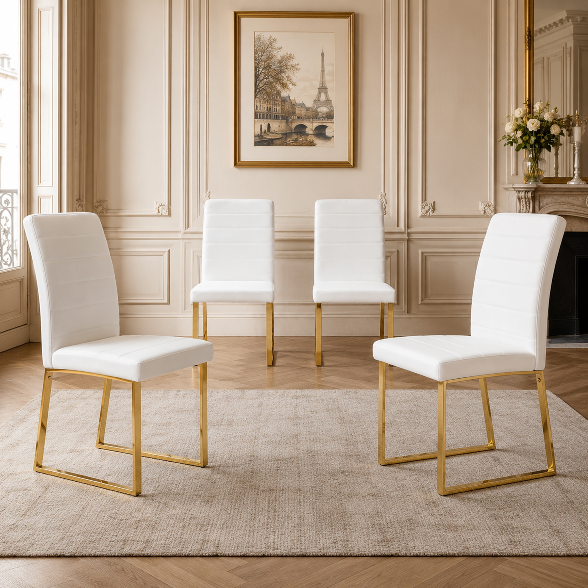 Ensemble 4 chaises robustes, coussin épais 2,1 po, cadre fer
