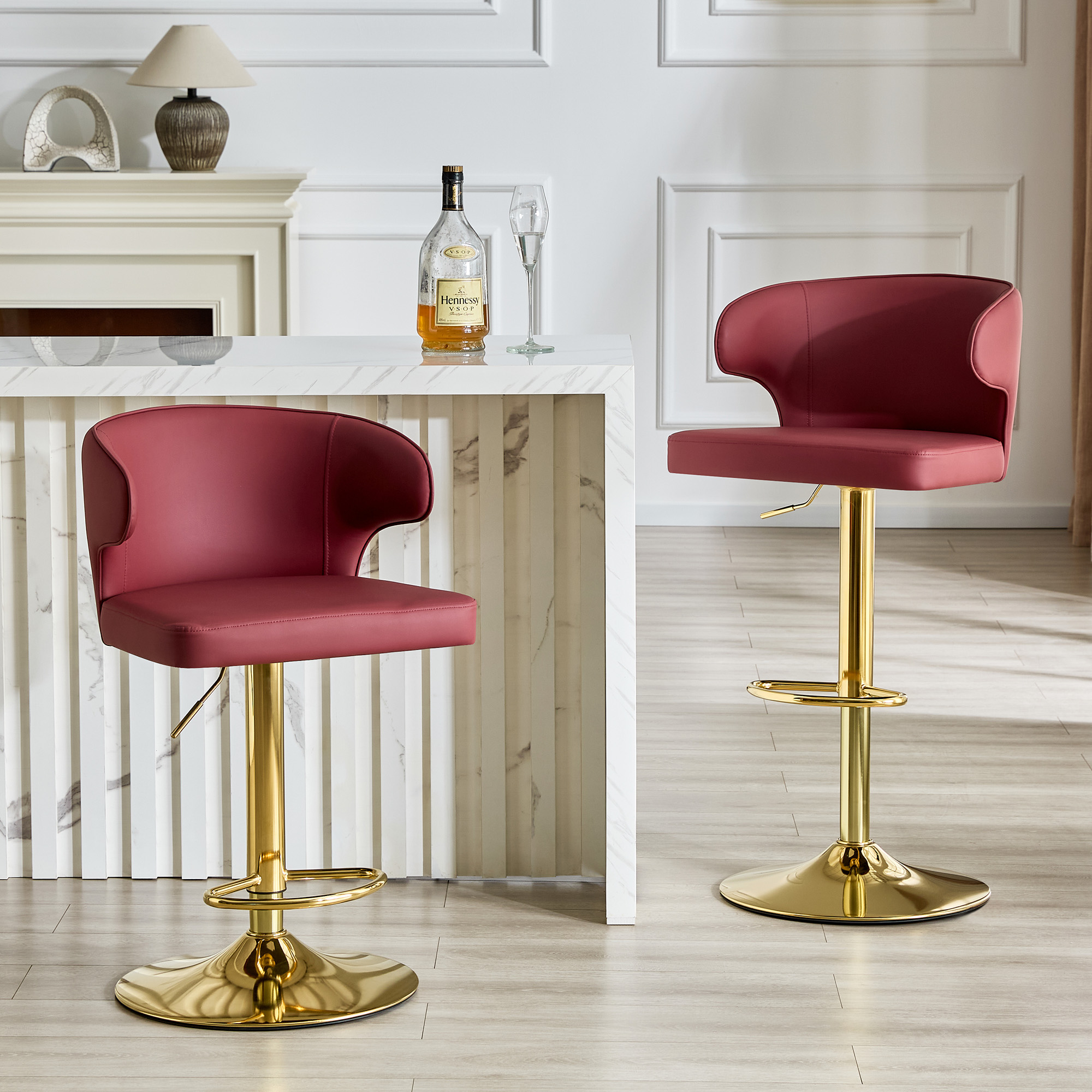 Chaise bar tournante cuir ajustable rouge 2 unités