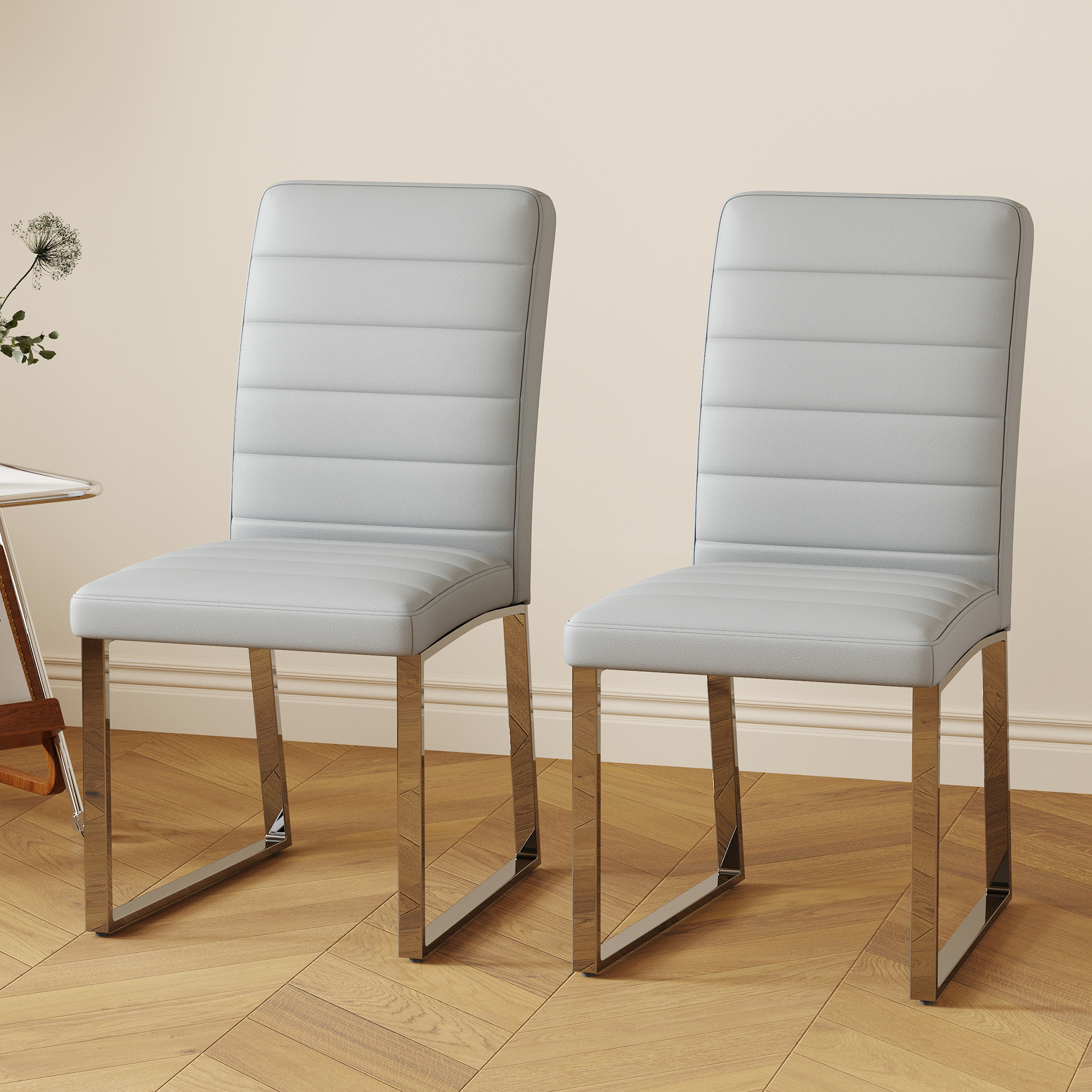 Lot de 2 chaises de bureau PU premium, mousse haute densité, jambes fer