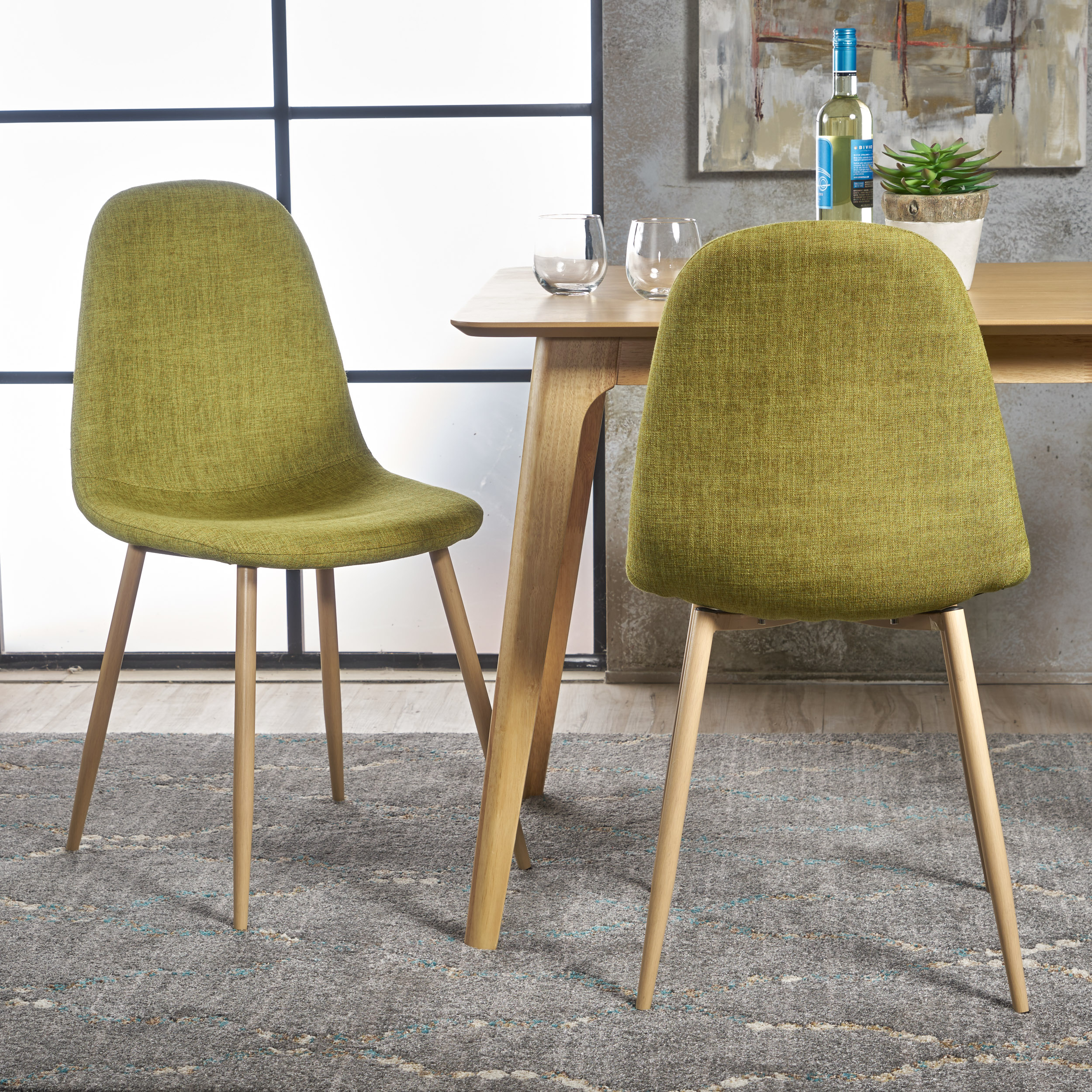 Chaises salle à manger mi-siècle velours, ensemble 2, vert