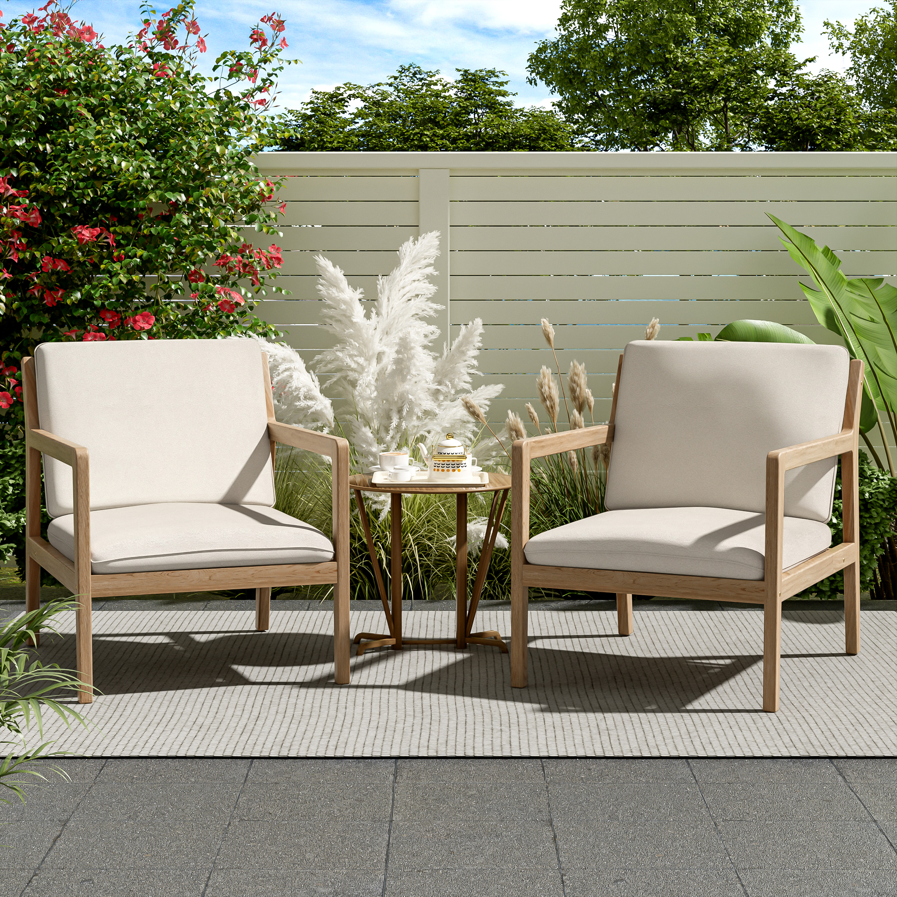 Ensemble 2 fauteuils acacia patio avec coussins