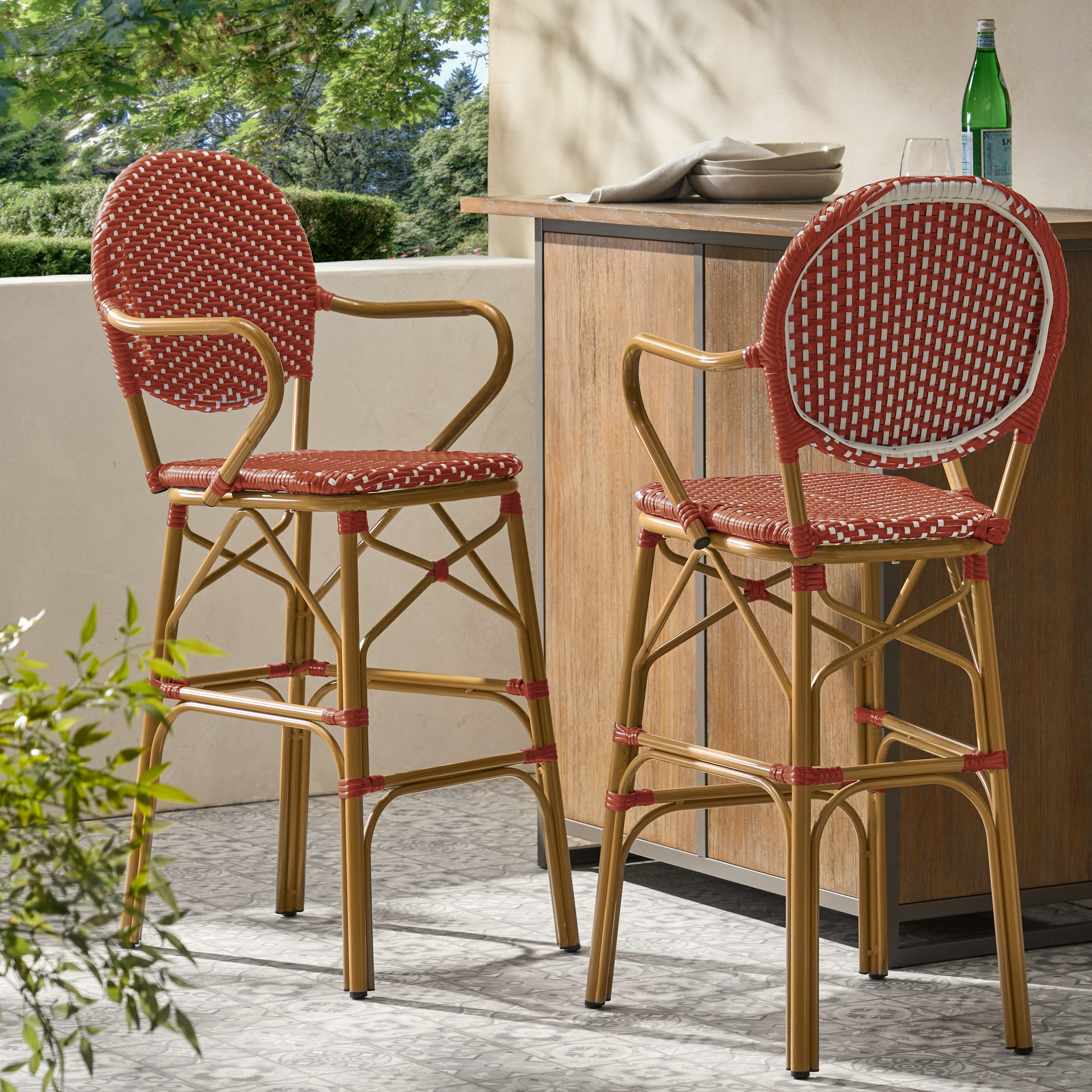 Ensemble 2 tabourets de bar Osier/Alu 29,5 po, rouge