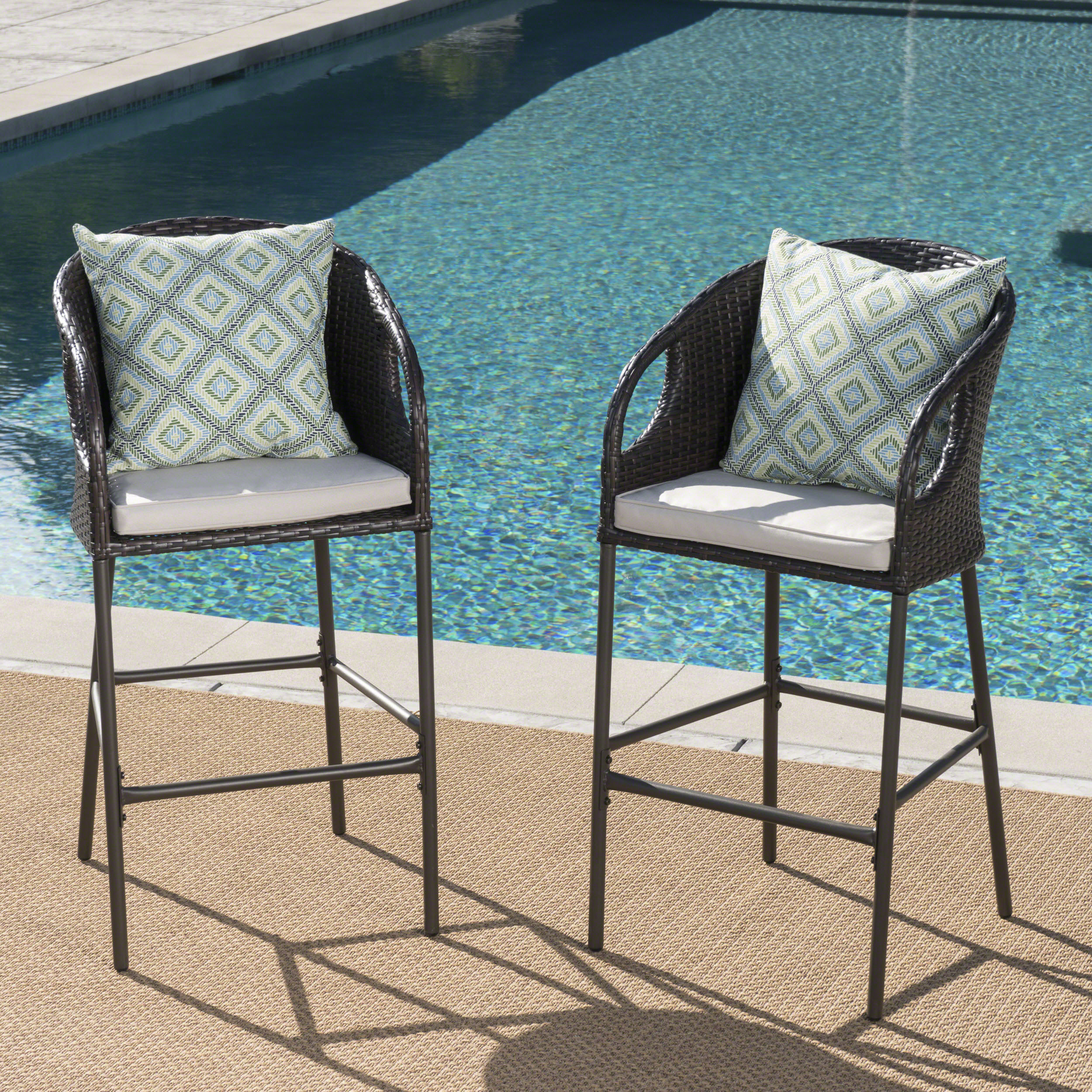 Tabourets bar PE rotin 31", coussins imperméables, lot de 2