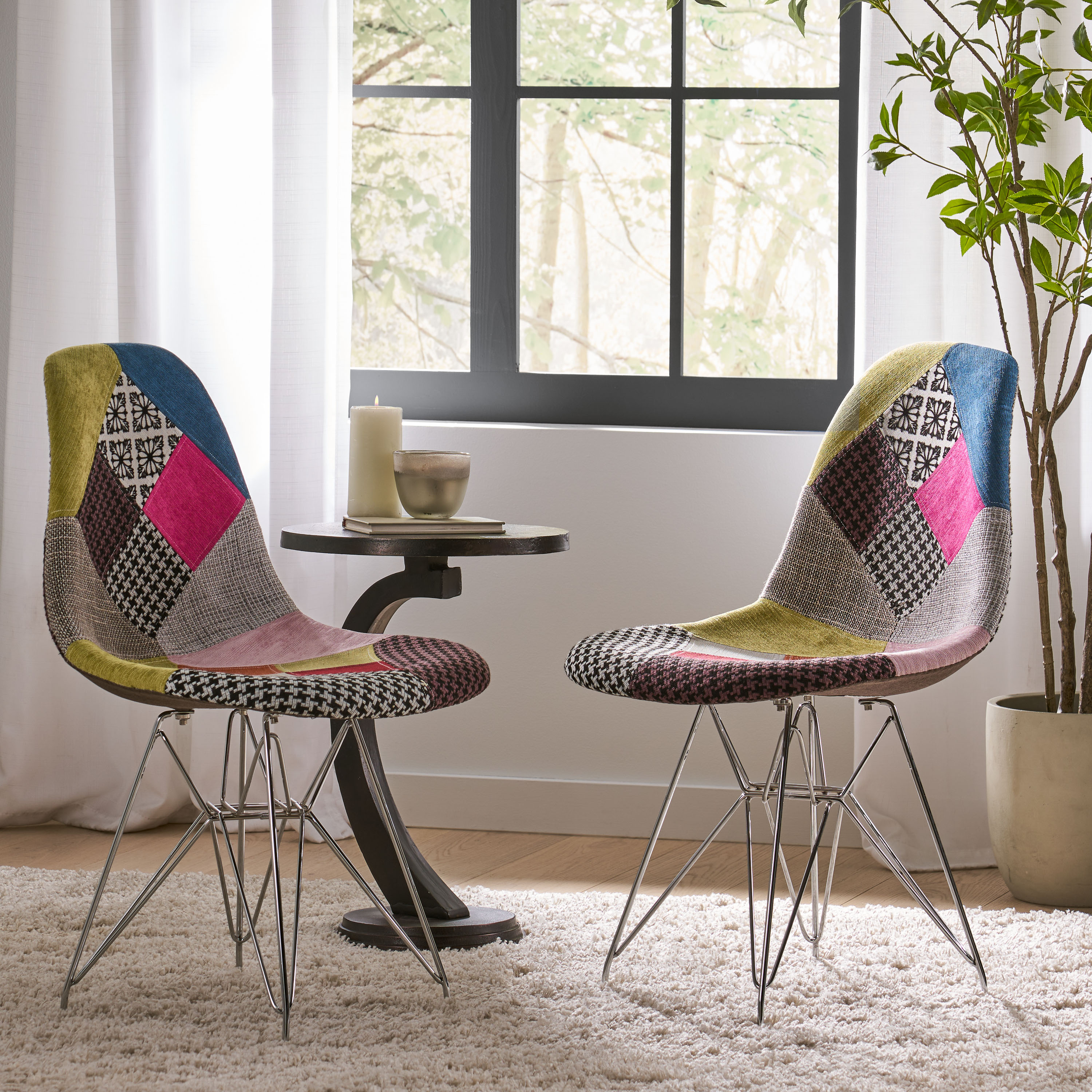 Fauteuil accent patchwork bohème, motif géométrique, 2 unités