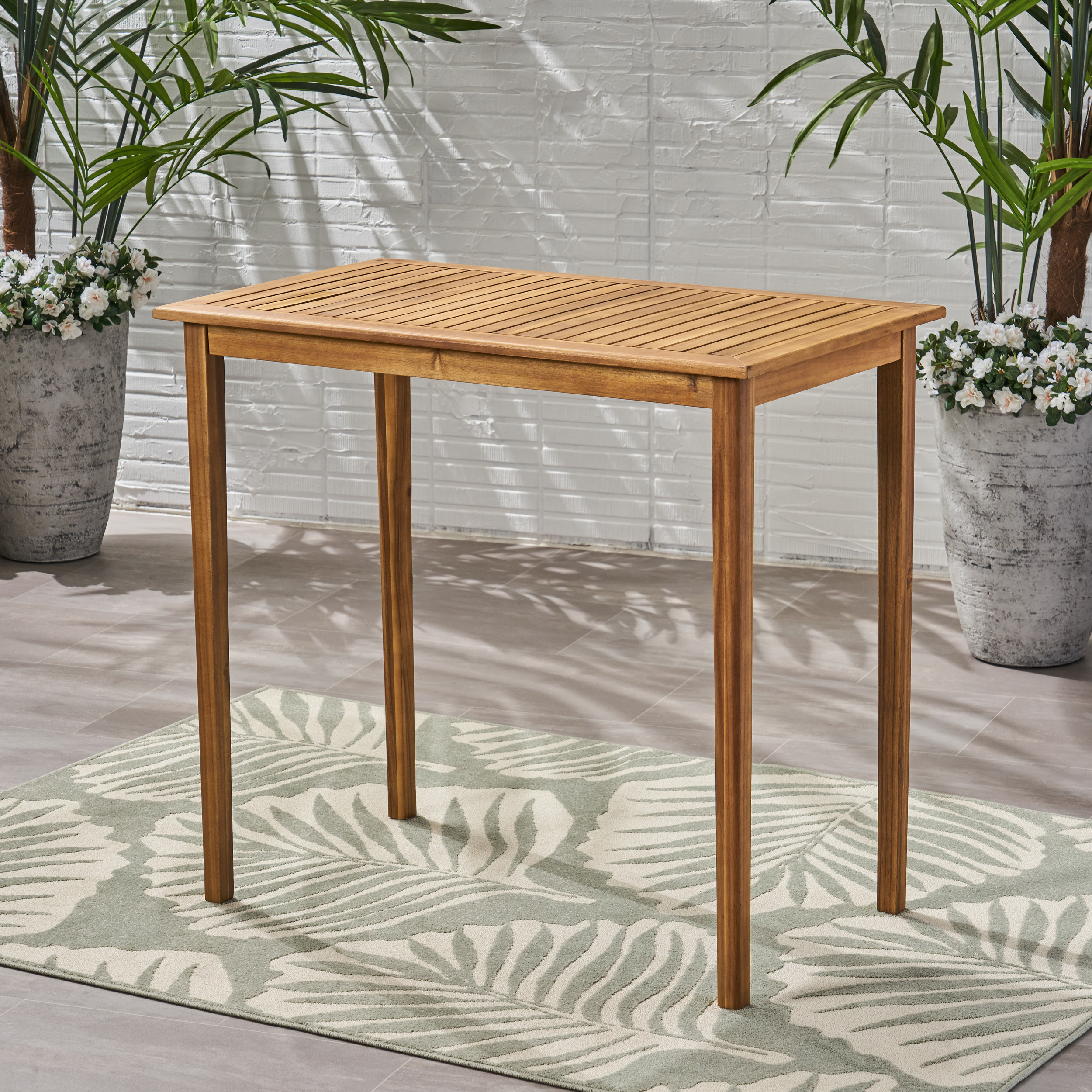 Table bar bois acacia rectangulaire, fini teck