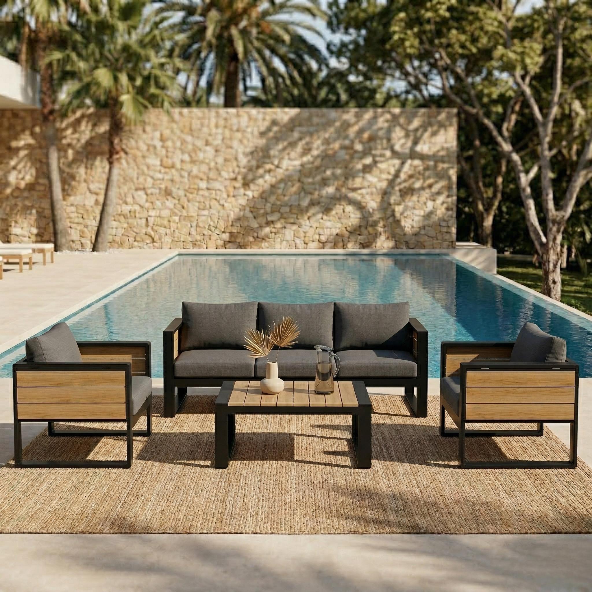 Ensemble patio 5 personnes sofa fauteuils aluminium gris