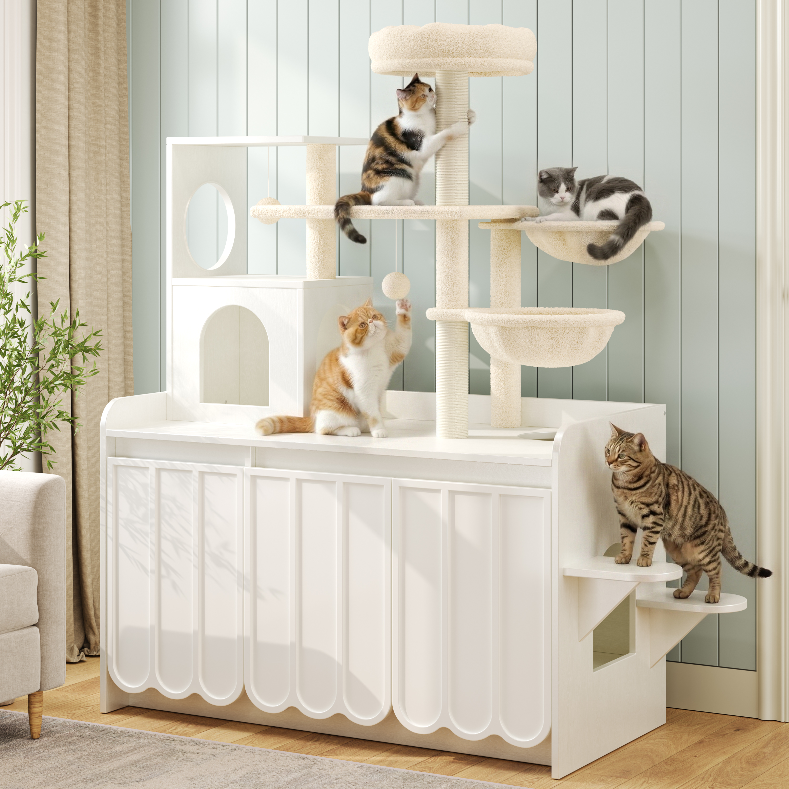 Arbre chat 50.6" litière intégrée blanc